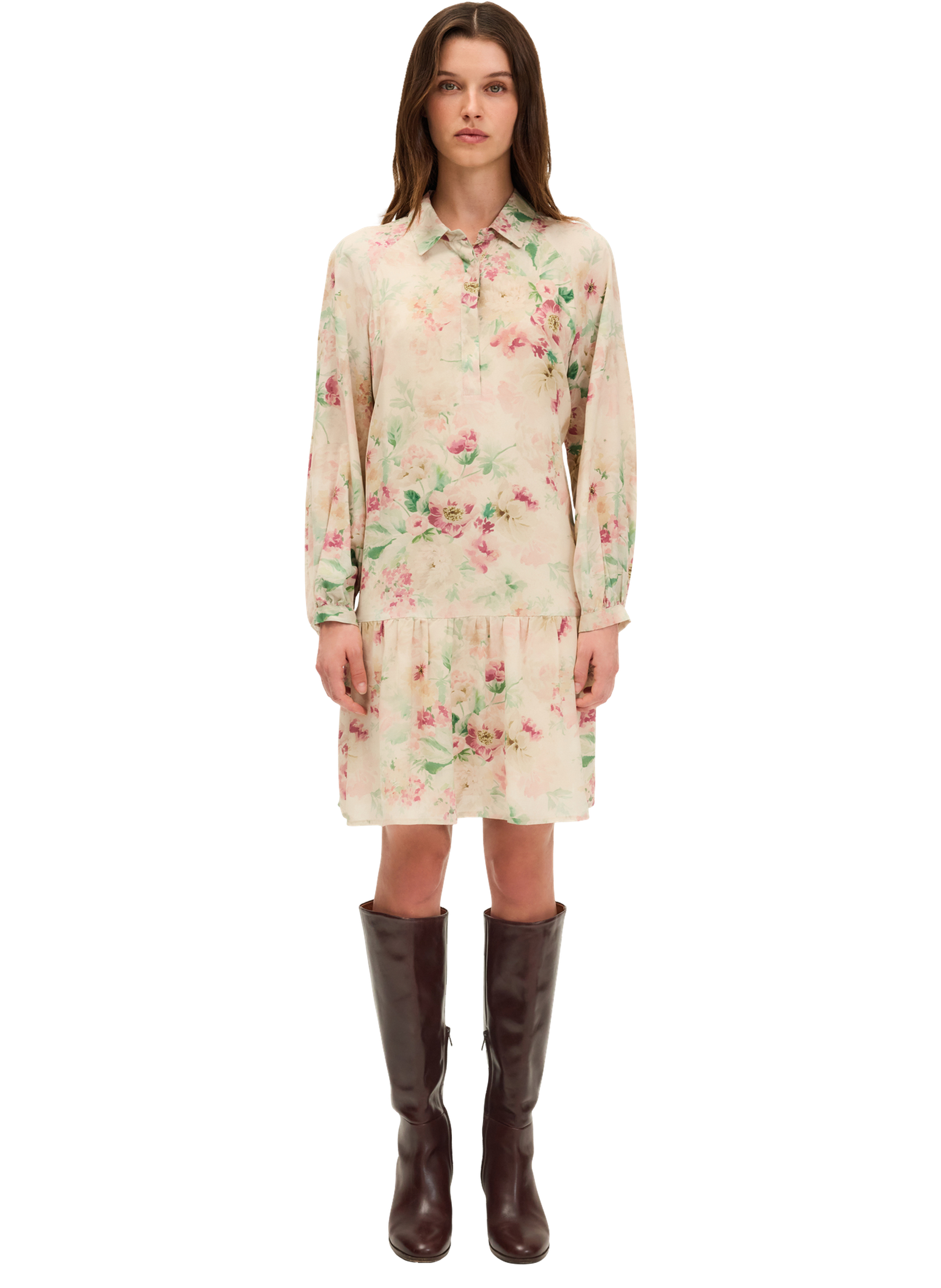 Robe col chemise à fleurs - lylia PABLO Beige