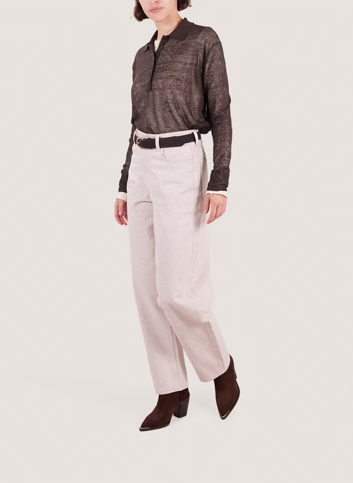 Bottines western talons hauts bout pointu en cuir Basama JONAK Marron