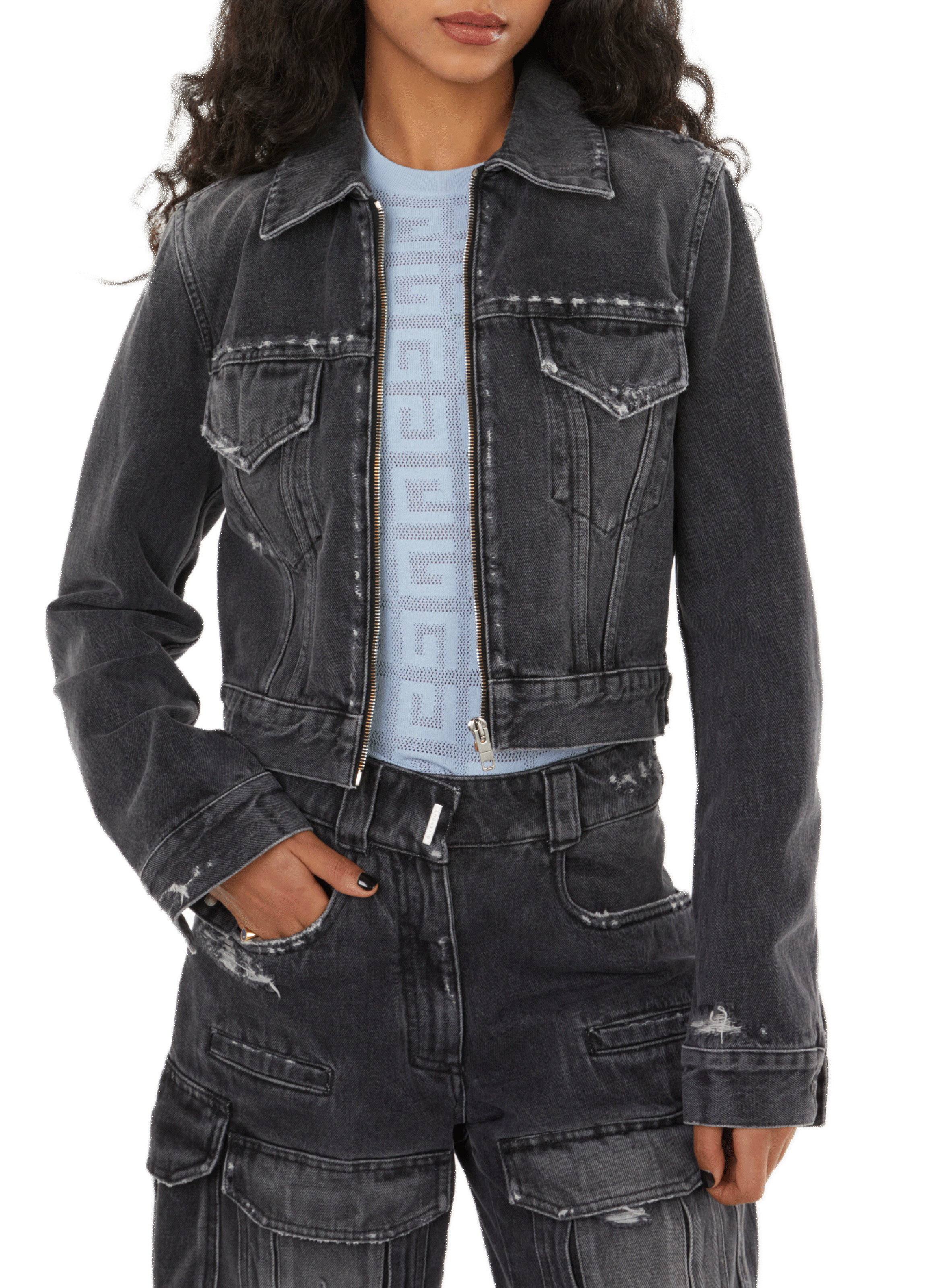 GIVENCHY Veste en jean zippée Noir