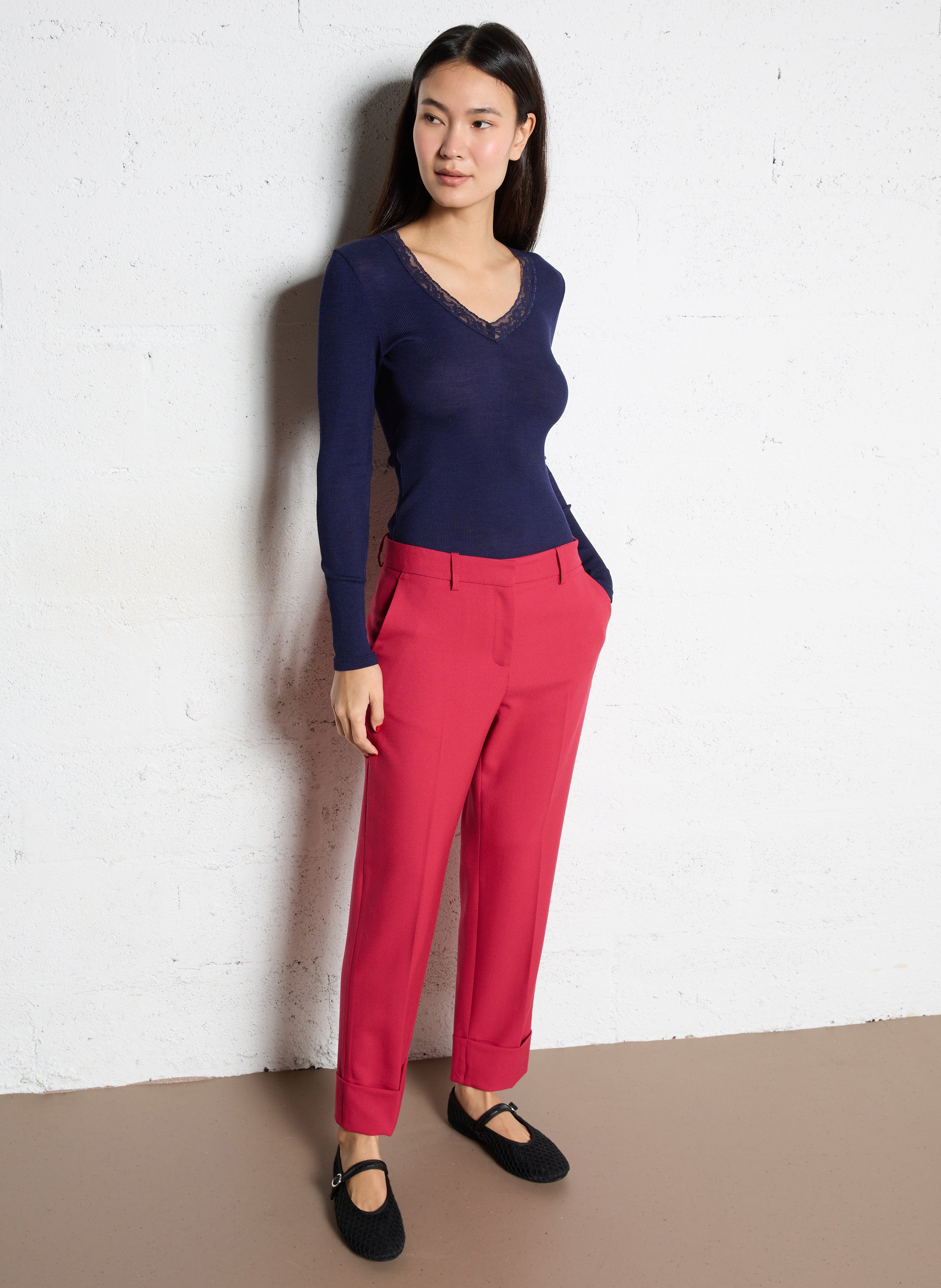 Tee-shirt col v dentelle uni ARMOR-LUX Bleu