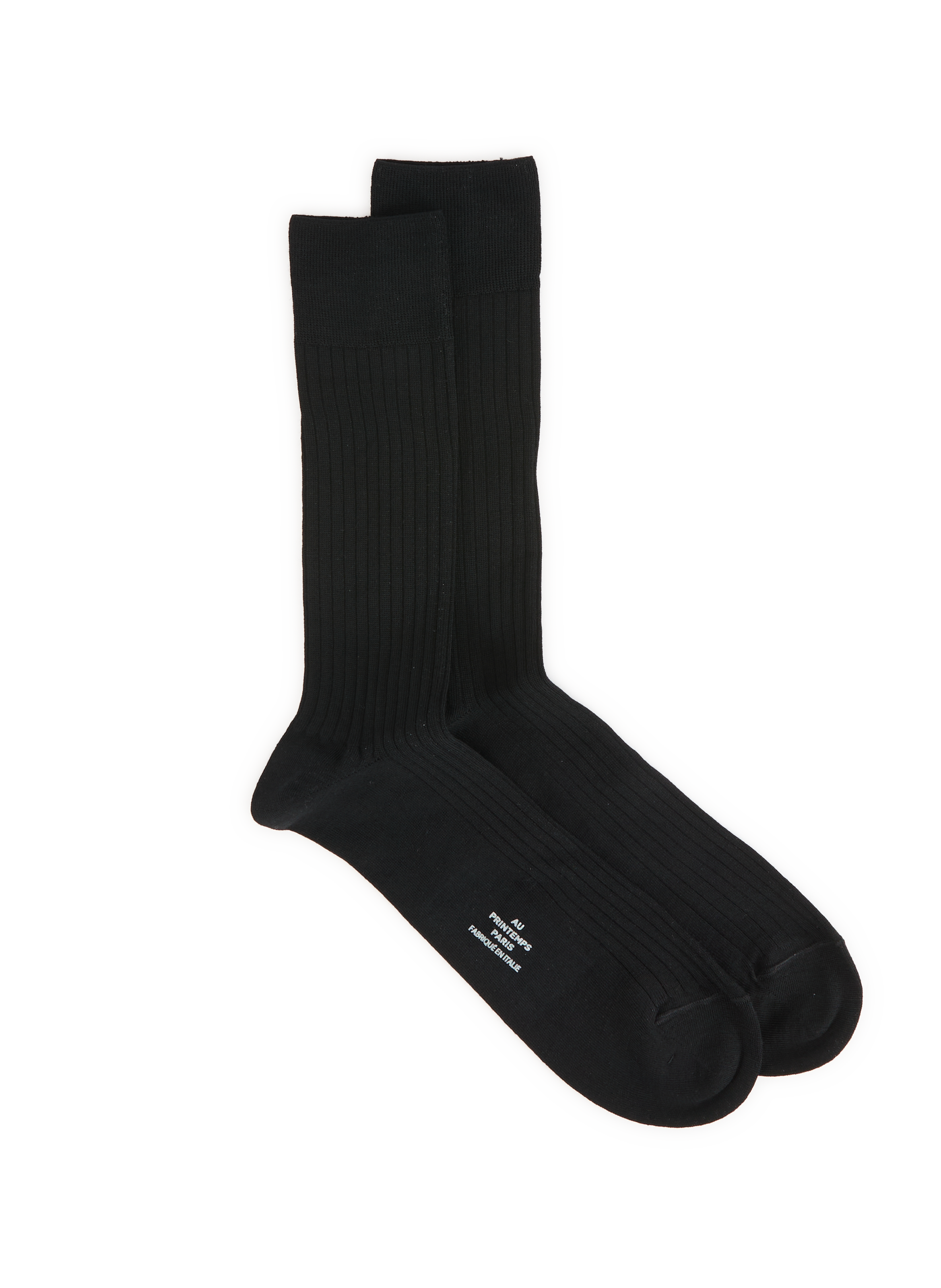 AU PRINTEMPS PARIS Chaussettes hautes côtelées en laine mérinos mélangée Noir