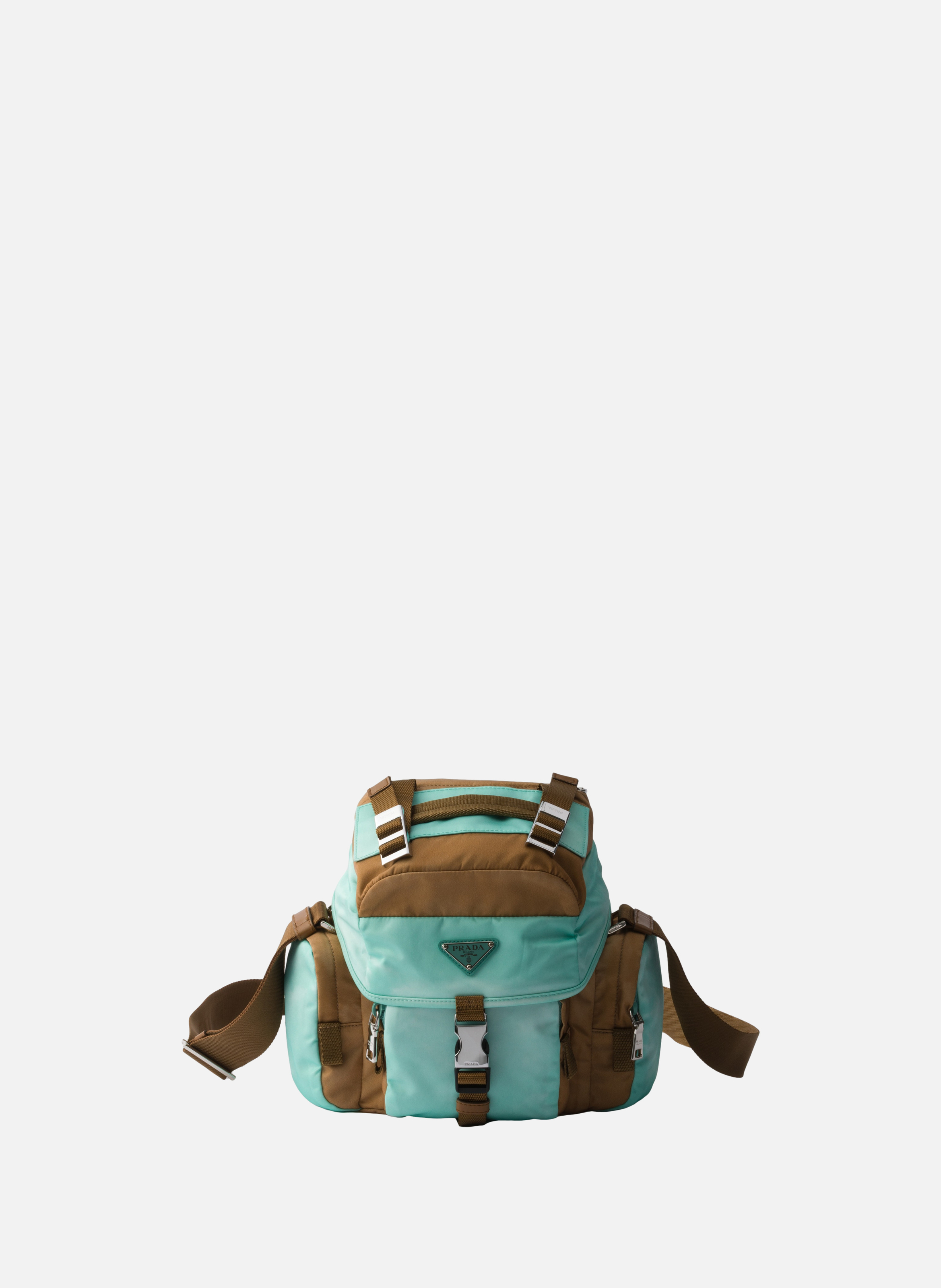 Sac porté épaule en cuir et re-nylon vieilli PRADA Marron