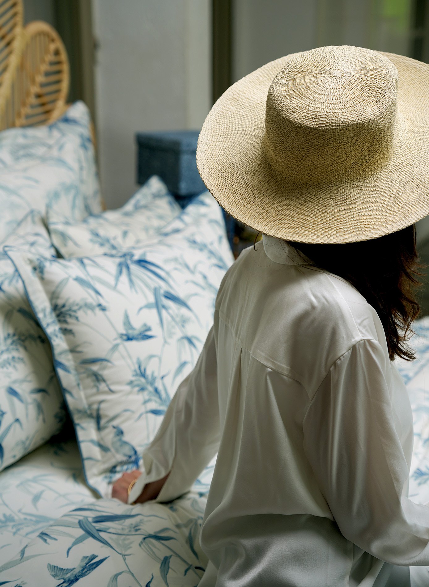 Taie d'oreiller estampe ANNE DE SOLENE Bleu