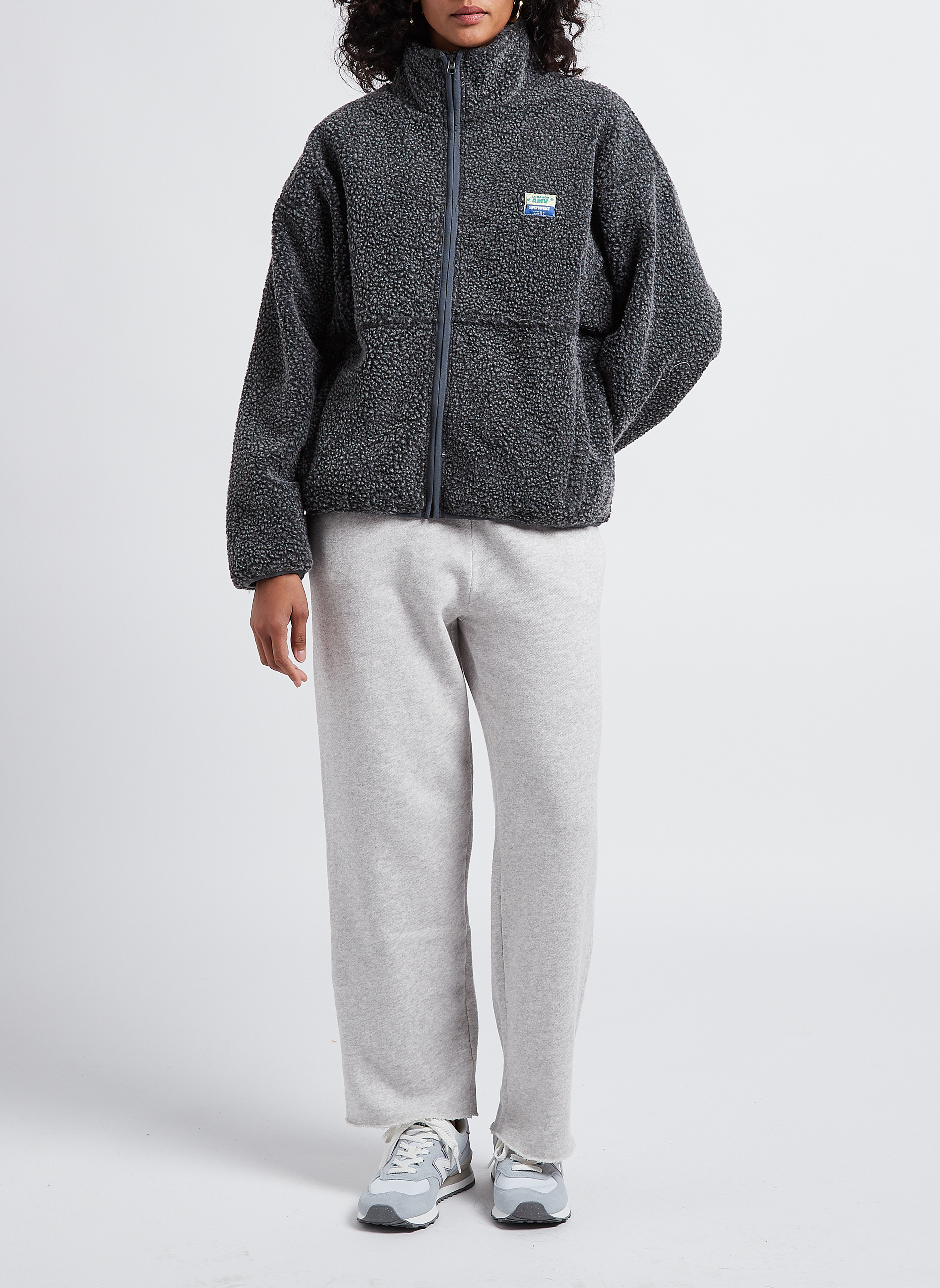 Veste ample zippée à col montant polaire hoktown AMERICAN VINTAGE Gris