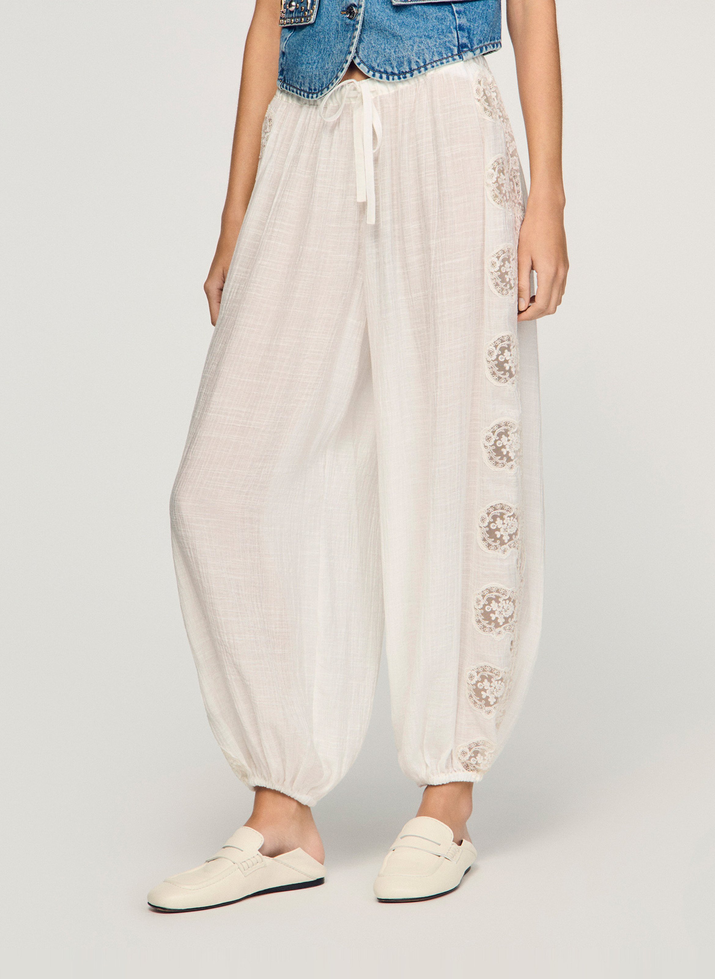 Pantalon large en dentelle SANDRO Blanc