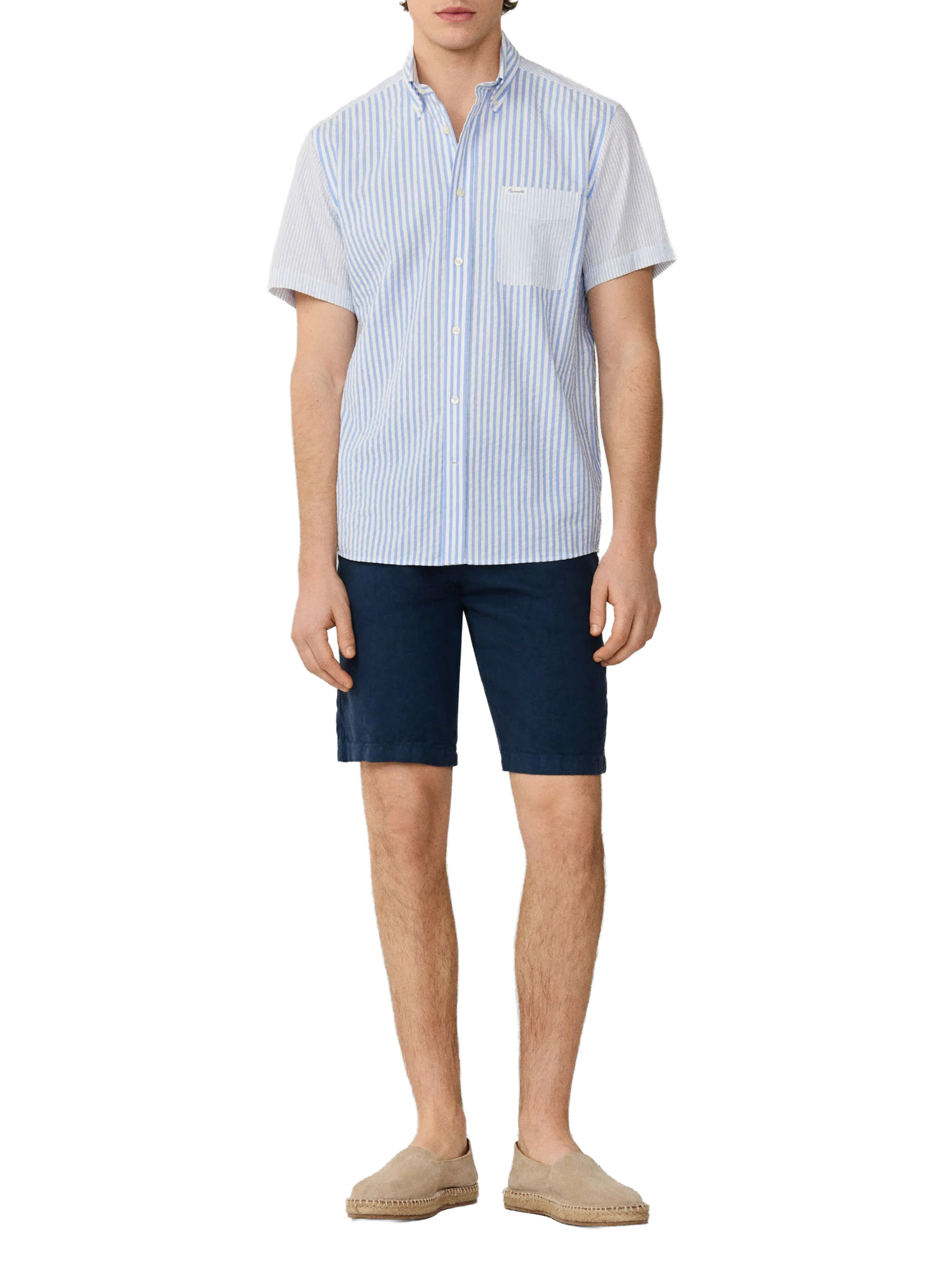 Short-sleeved striped cotton shirt FACONNABLE Blue