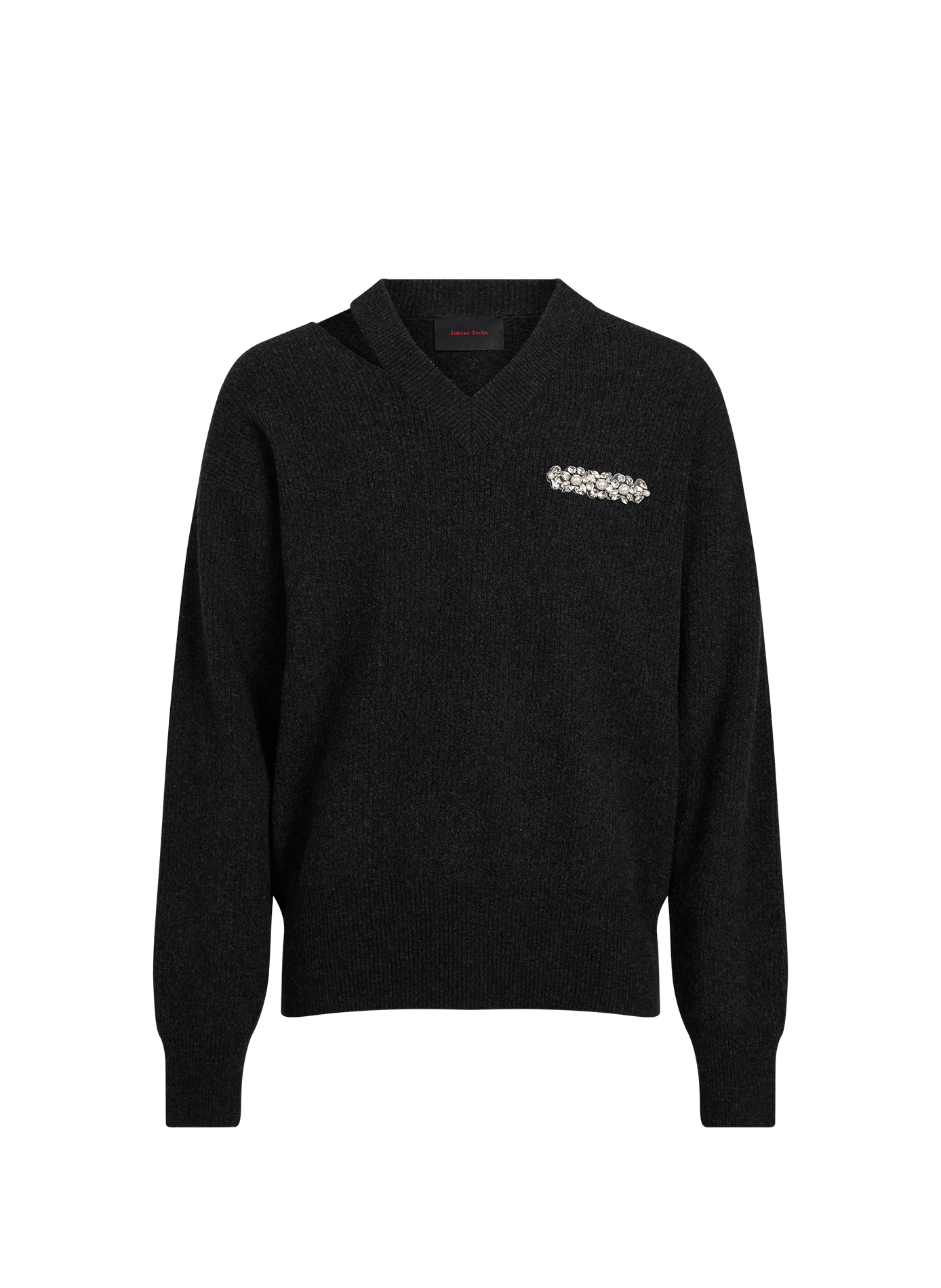 V-neck sweater with jewel on chest in blended wool SIMONE ROCHA Grey