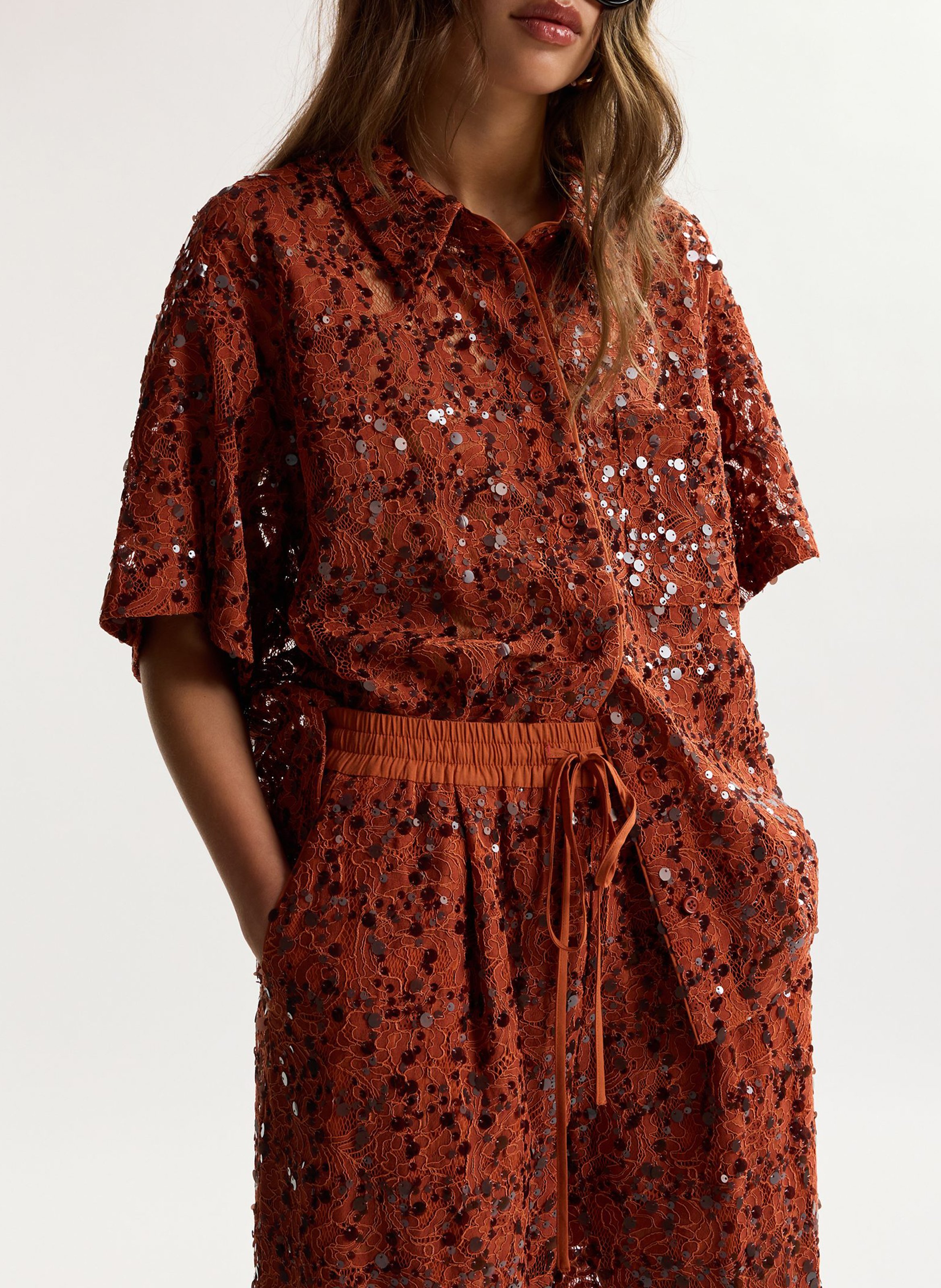 Chemise manches courtes pailletée joks ESSENTIEL ANTWERP Rouge