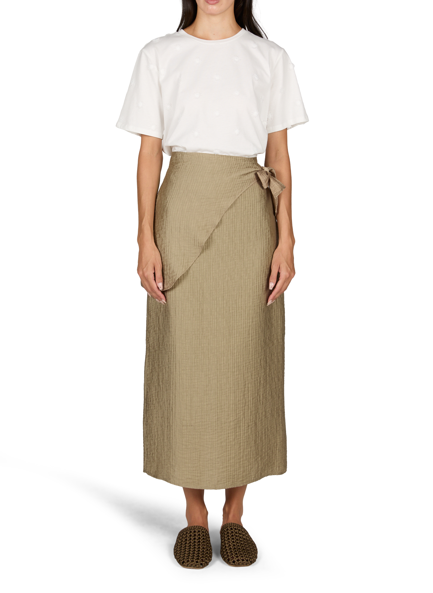 Straight skirt with elasticated waist and tie belt OBJECT Brown