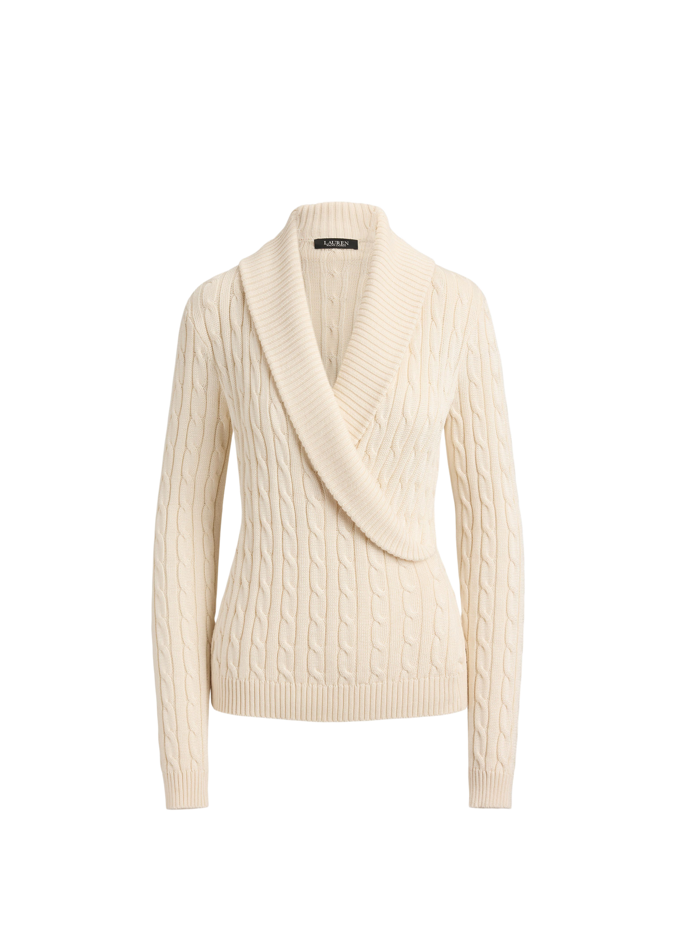Crossed Peter Pan collar sweater in braided knit LAUREN Beige