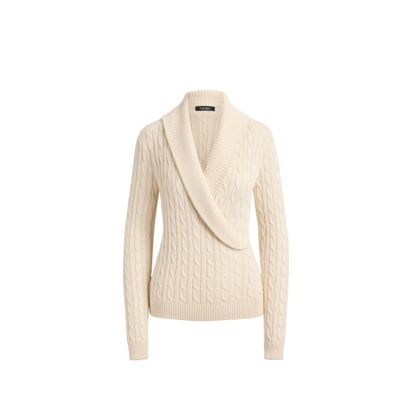 Pull col claudine croisé en maille tressée Pull col claudine croisé en maille tressée