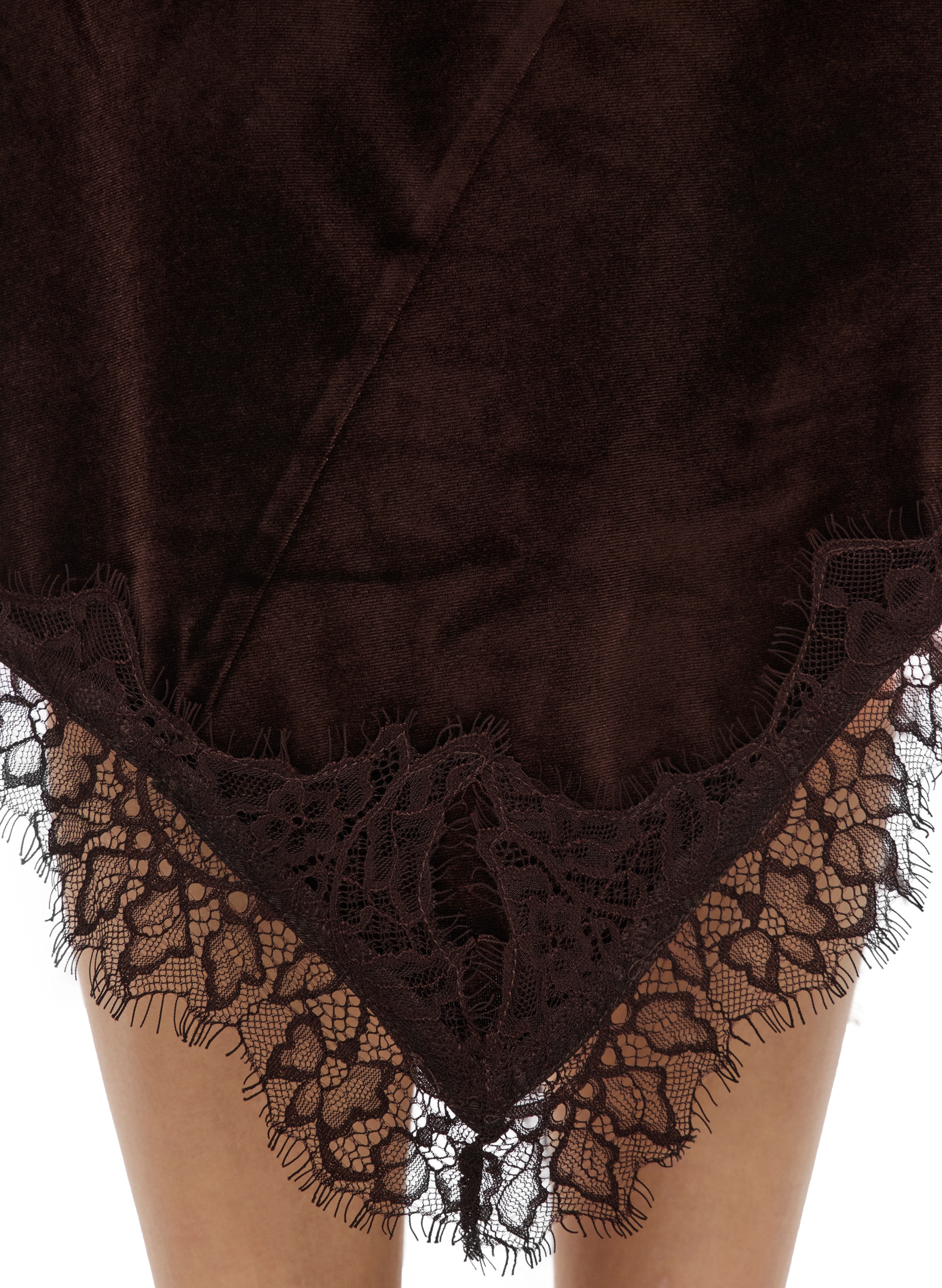 Midi velvet skirt with asymmetric lace detailing VILA Brown