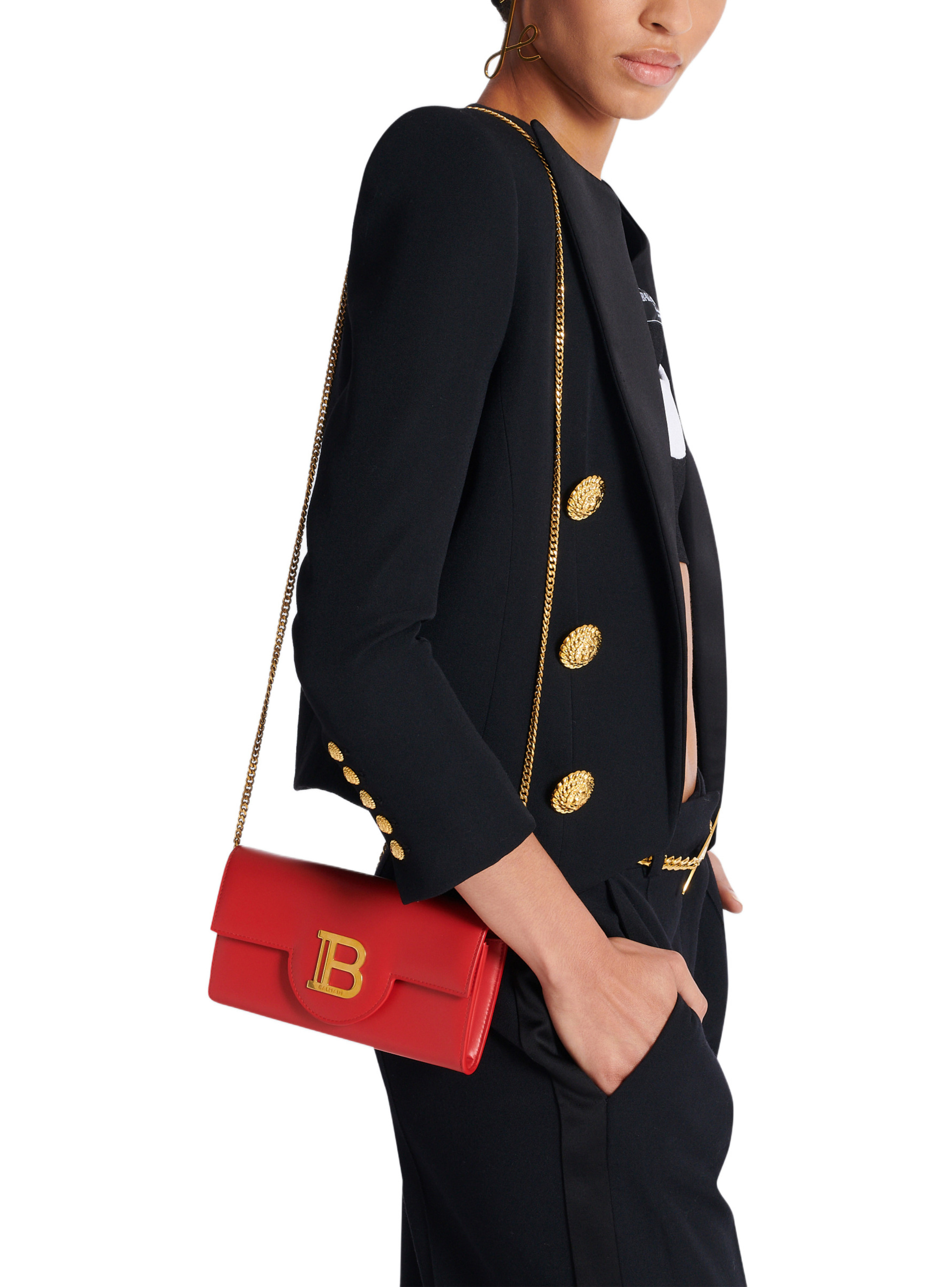 Portefeuille b-buzz en cuir BALMAIN Rouge