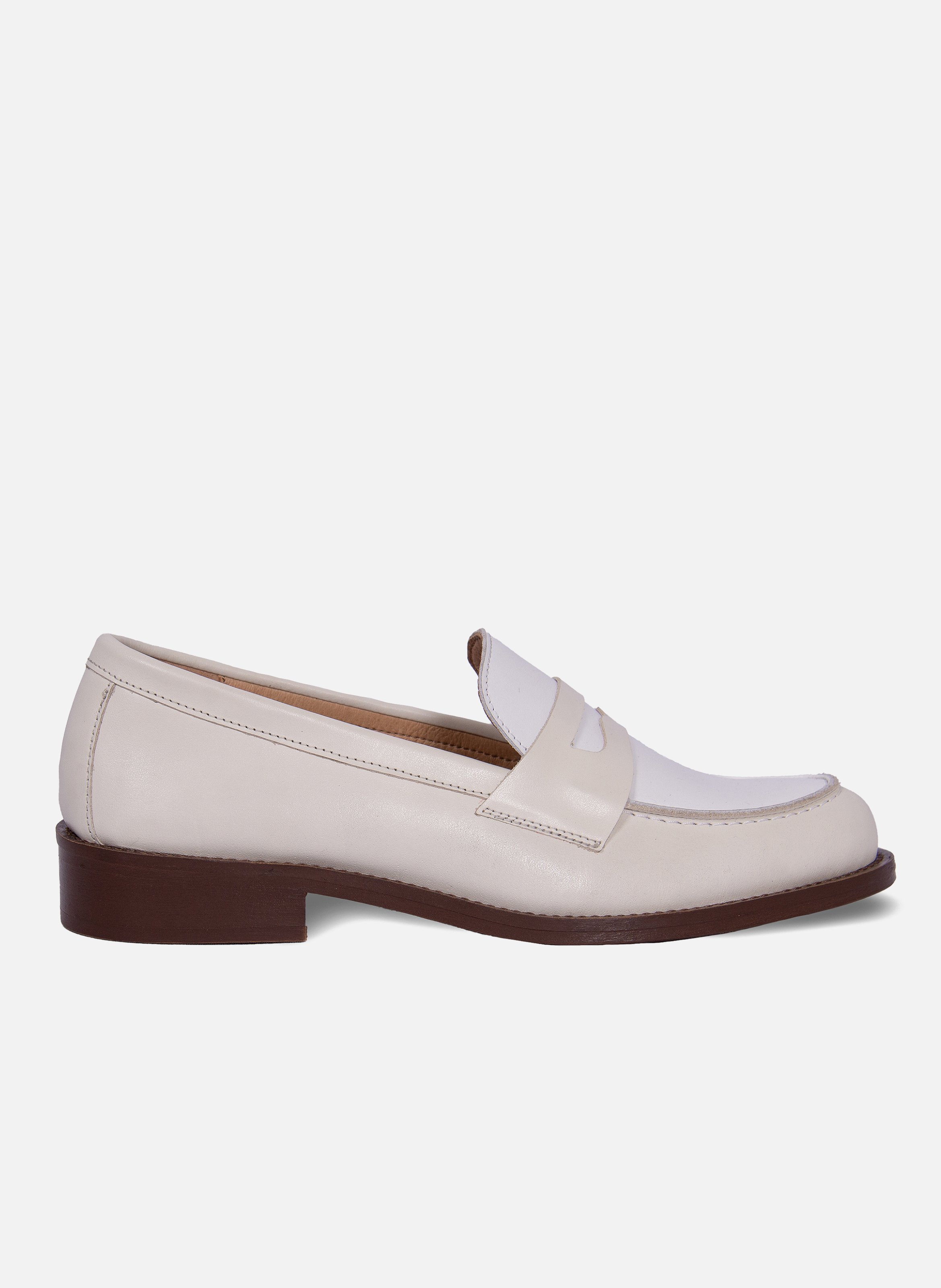 Mocassins cuir lisse  Beige/blanc