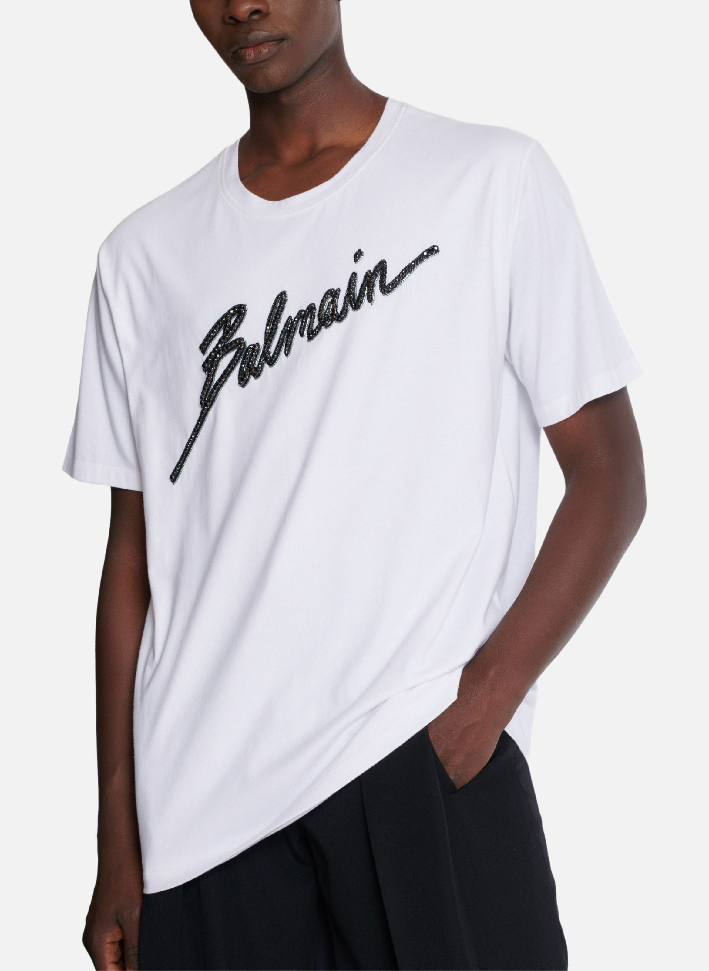 T-shirt brodé balmain lettre BALMAIN Blanc
