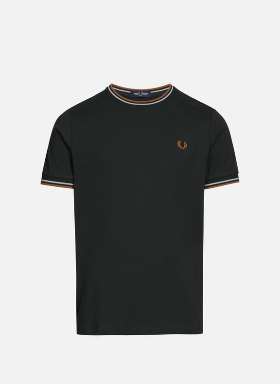 T-shirt with double stripe Green by FRED PERRY FRED PERRY T-shirt with double stripe Green