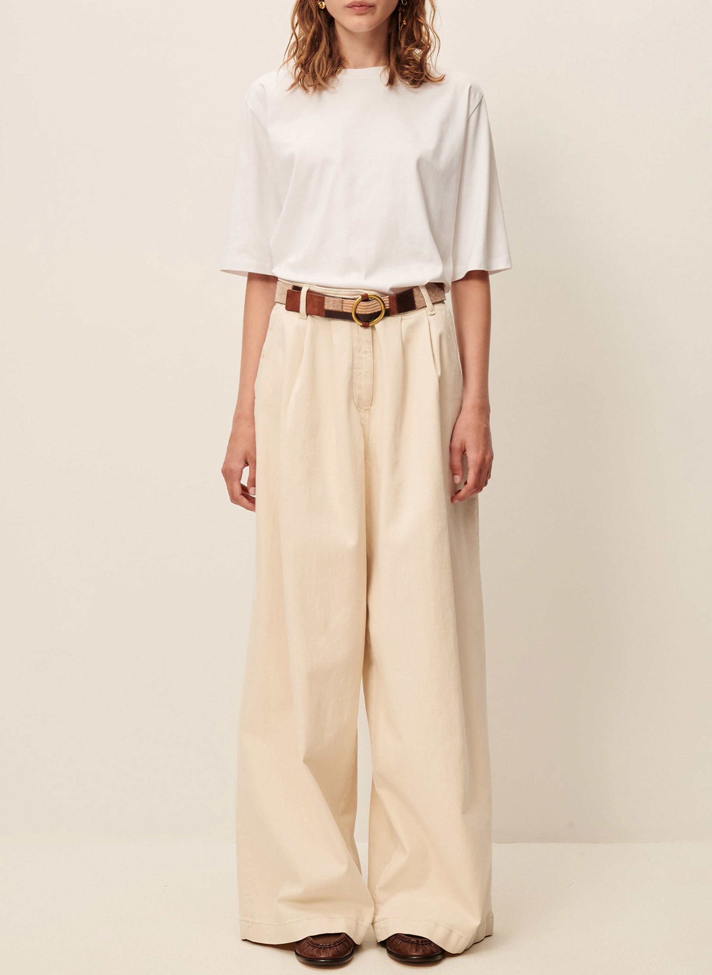 Tee-shirt ample à col rond en coton serge SESSUN Blanc