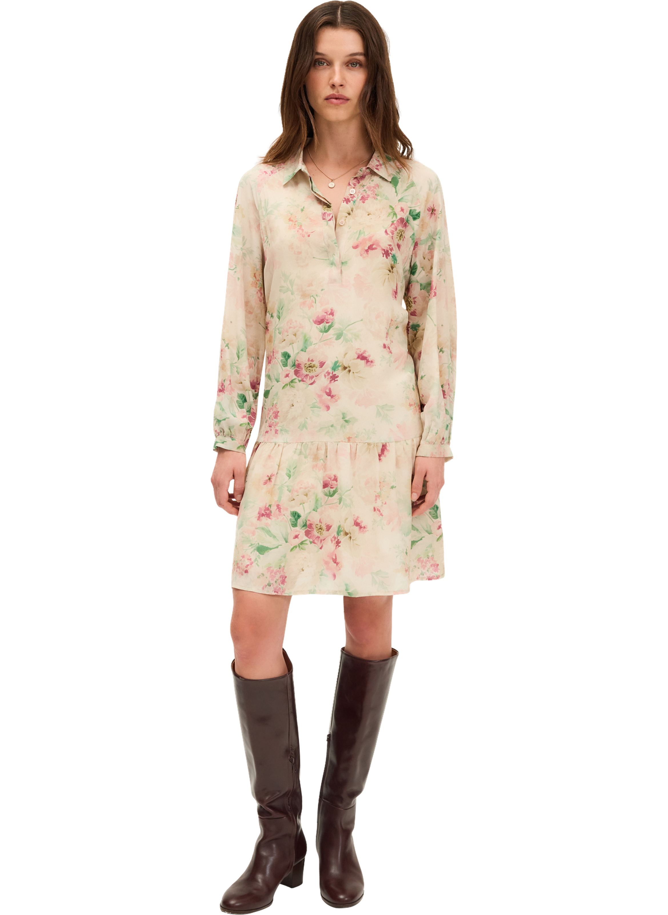Robe col chemise à fleurs - lylia PABLO Beige