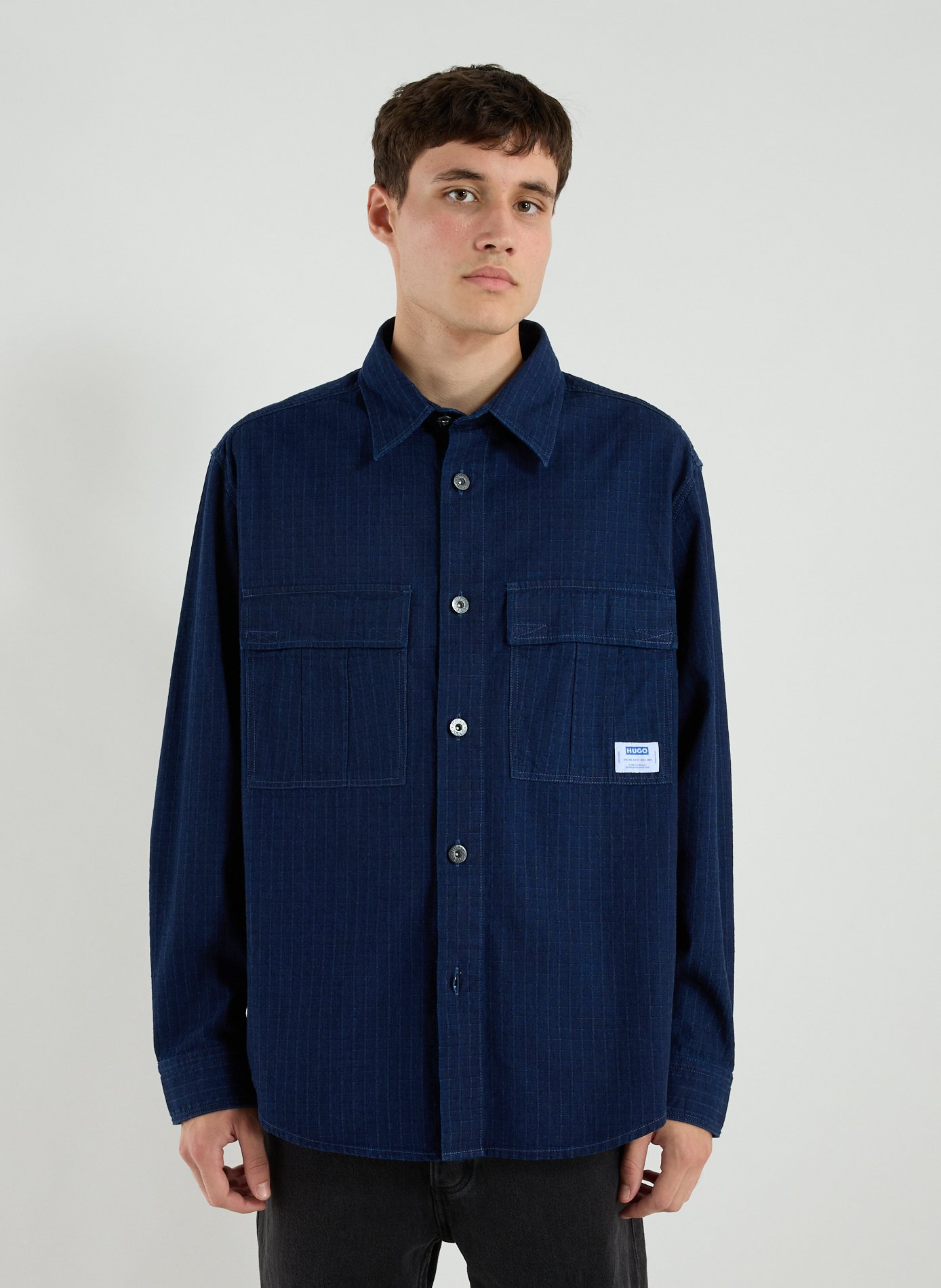 HUGO BLUE Bleached denim Shirt Blue