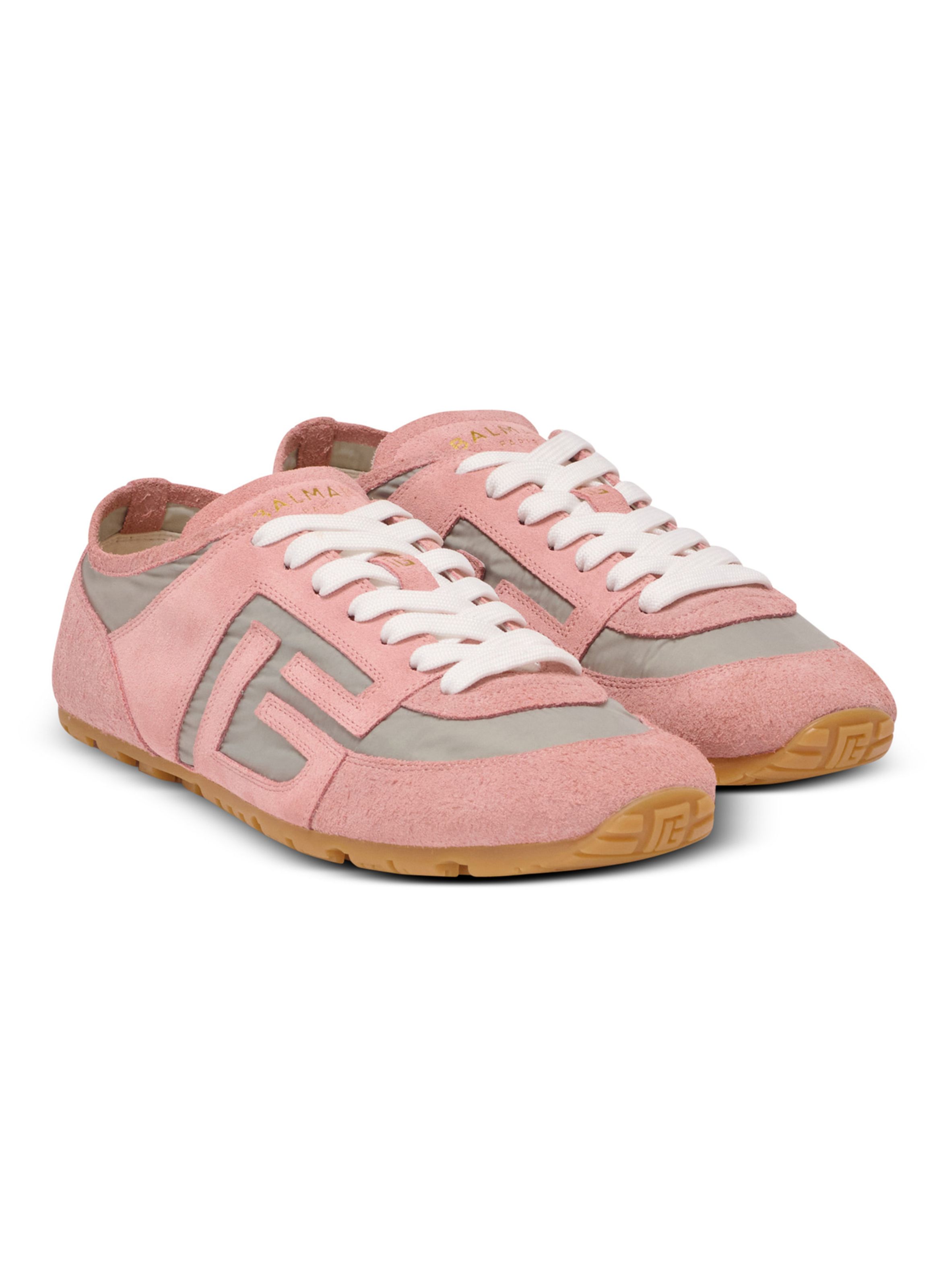Baskets racer 45 en daim et nylon BALMAIN Rose