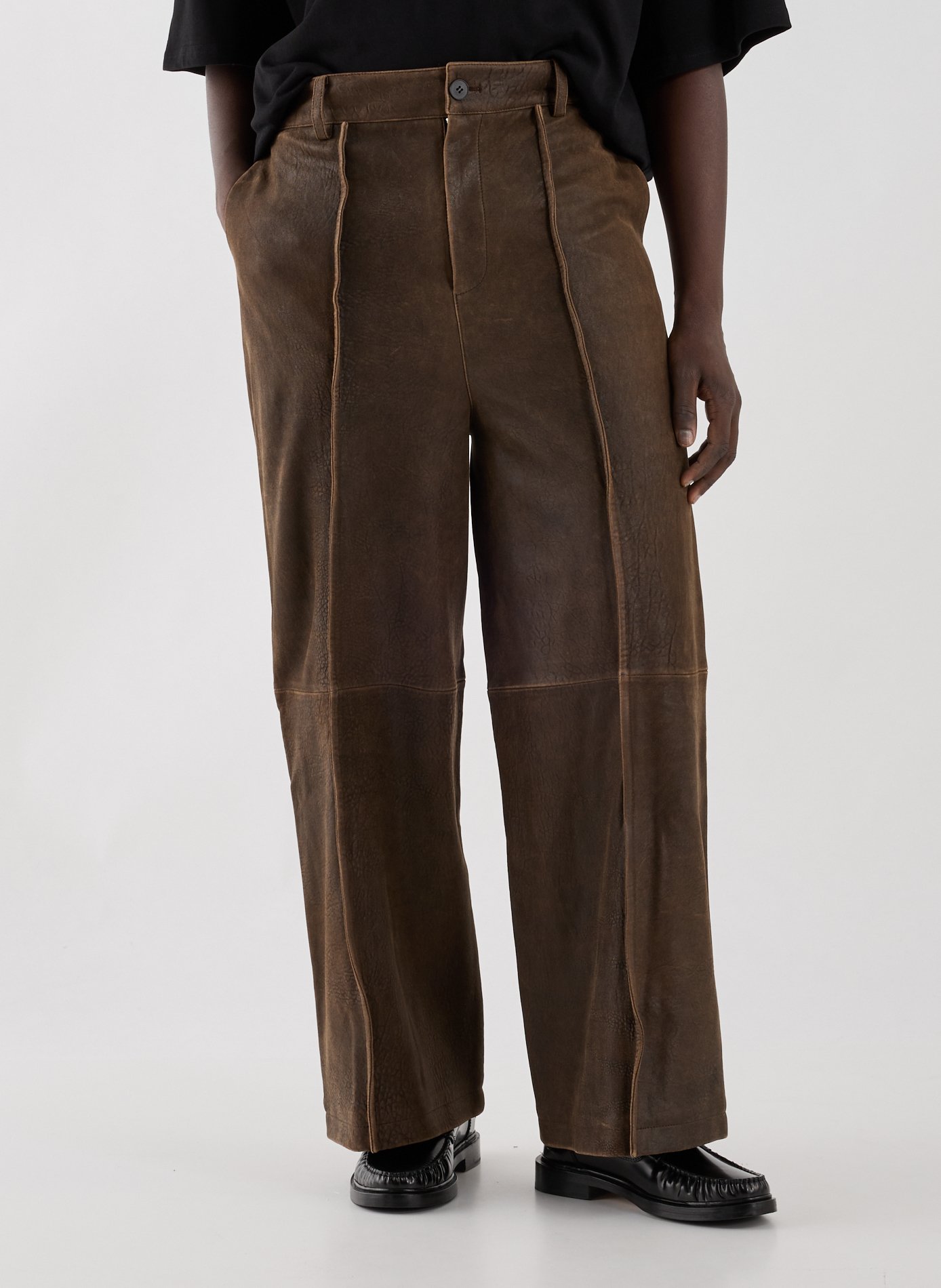 SEAN SUEN Pantalon en cuir Marron