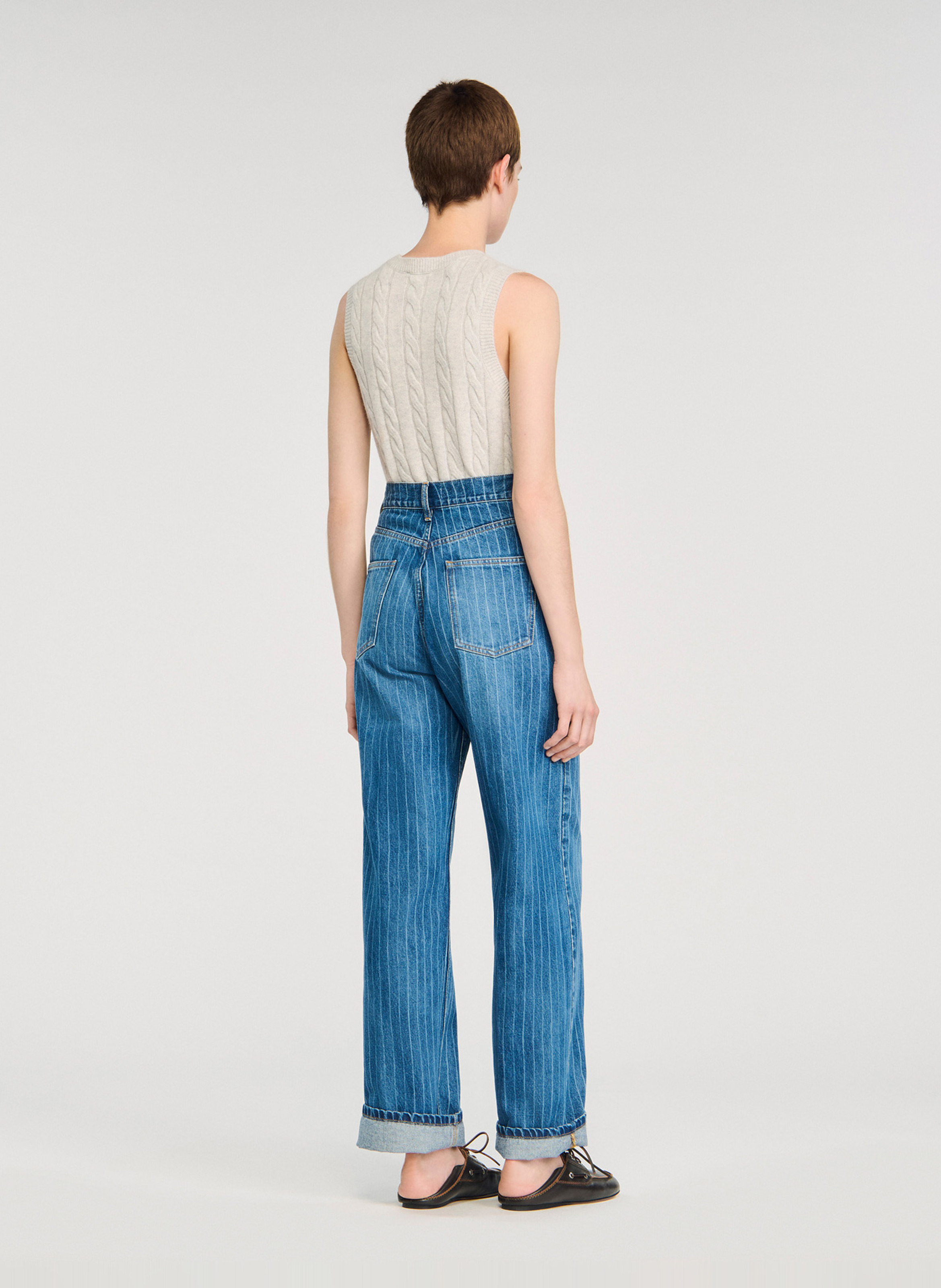Jean large taille haute en coton SANDRO Bleu