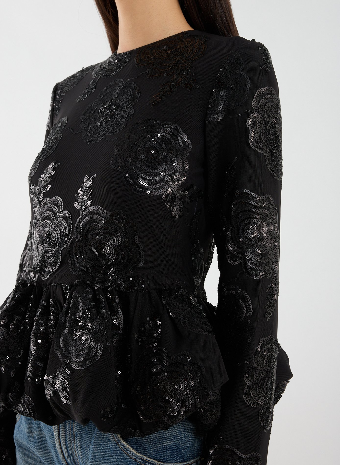 Top manches longues brodée à sequins ROTATE Noir