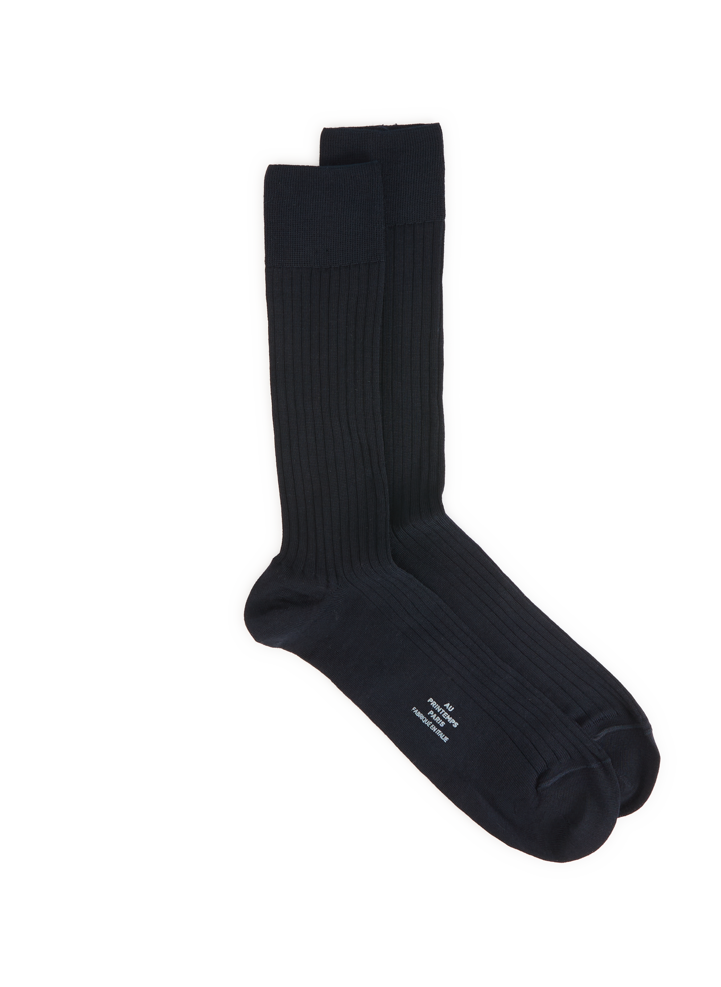 AU PRINTEMPS PARIS Chaussettes hautes côtelées en laine mérinos mélangée Bleu