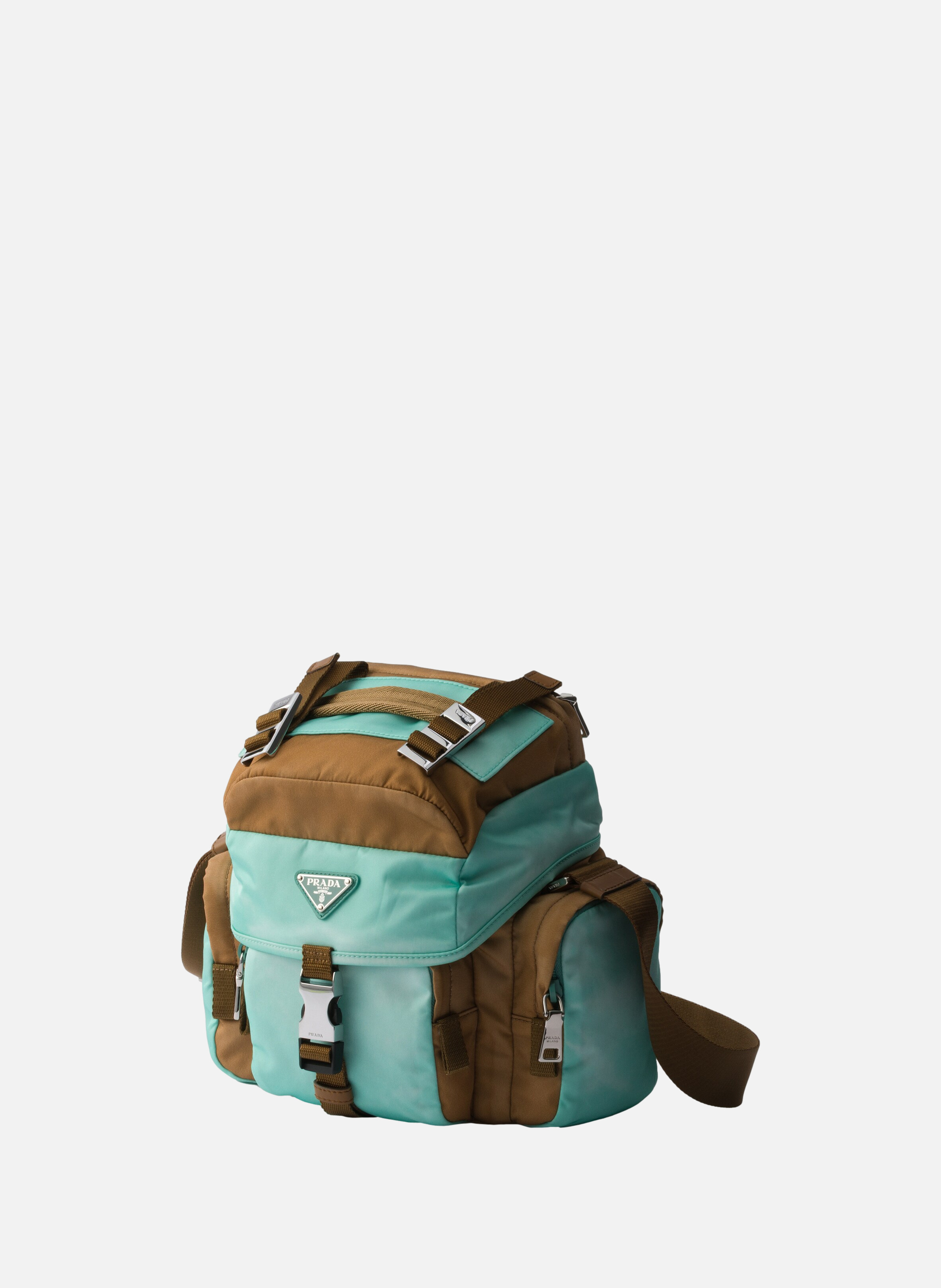 Sac porté épaule en cuir et re-nylon vieilli PRADA Marron