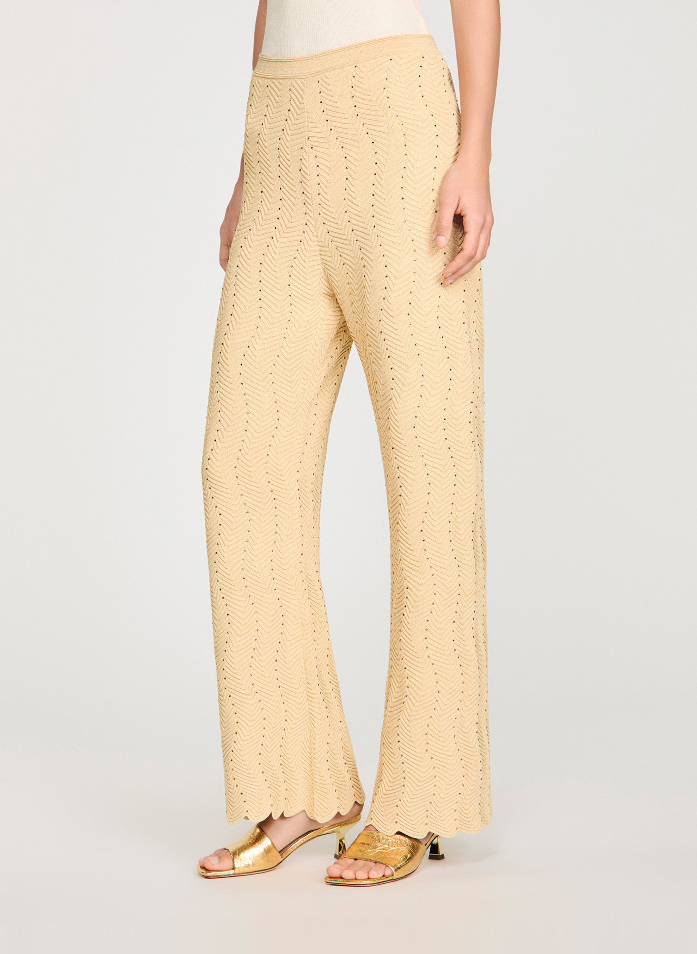 Pantalon droit élastiqué en maille fantaisie SANDRO Doré