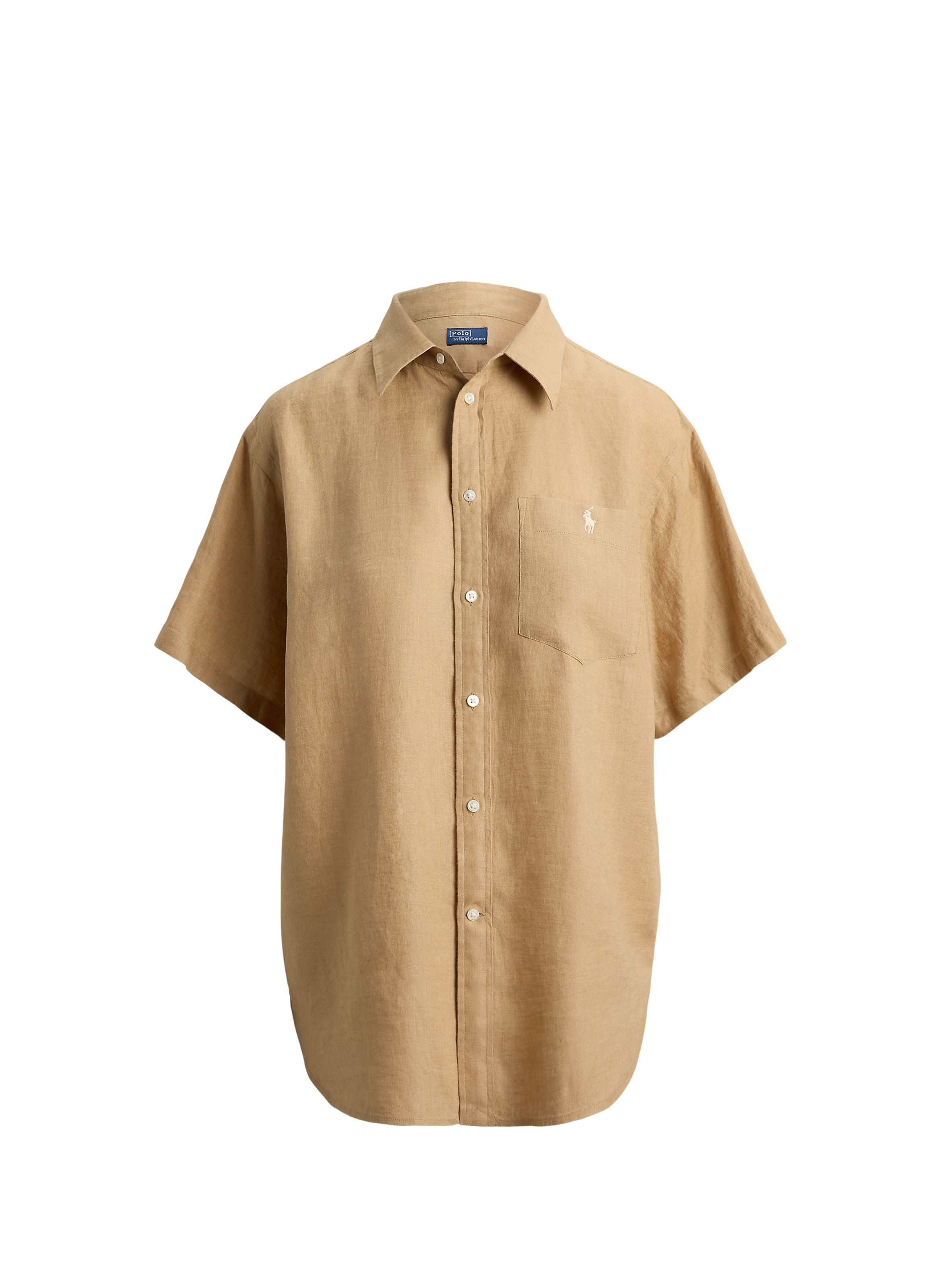 Chemise unie à manches courtes en lin POLO RALPH LAUREN Beige