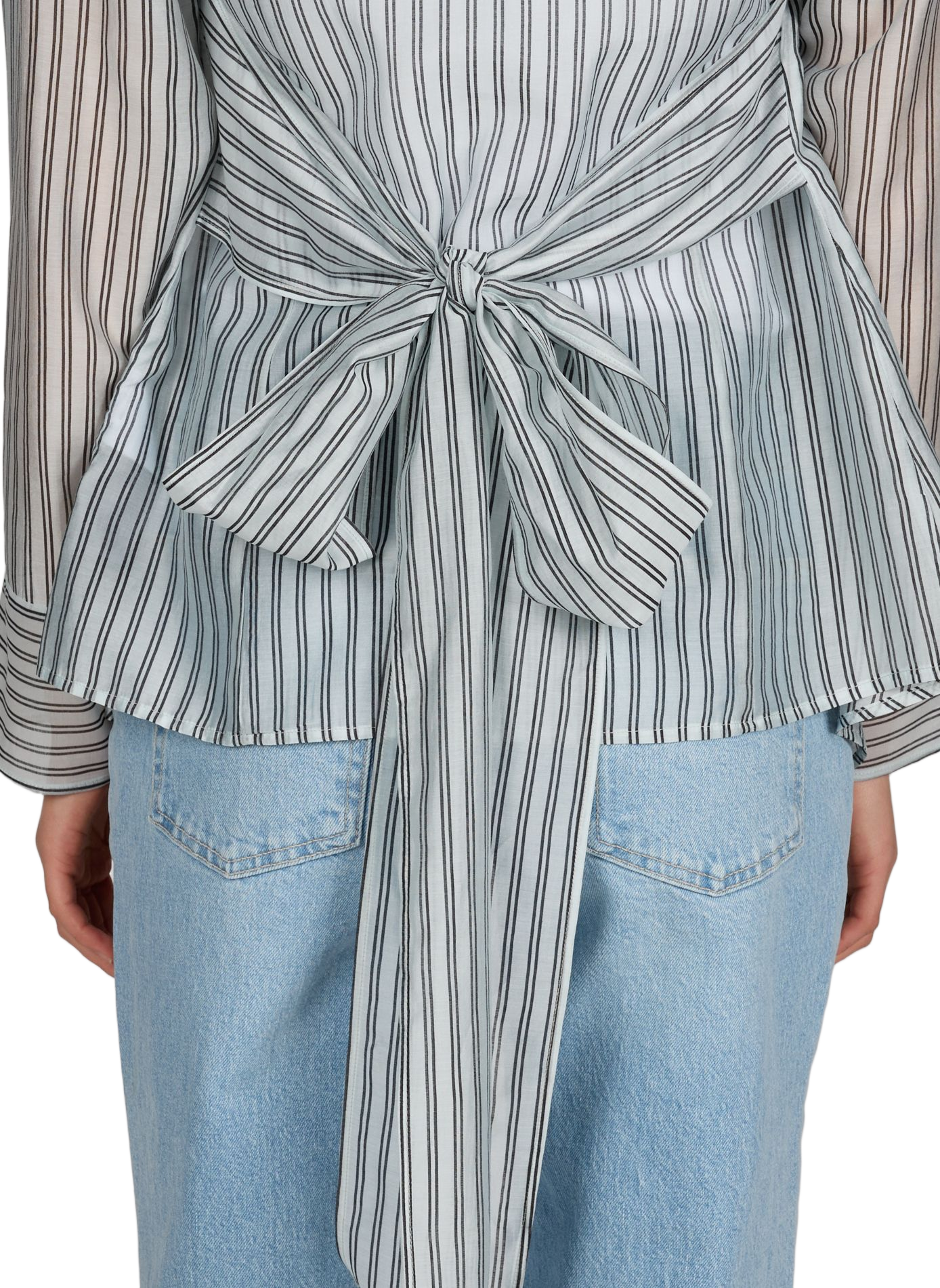 Straight Striped Shirt with Tie TOPSHOP Blue