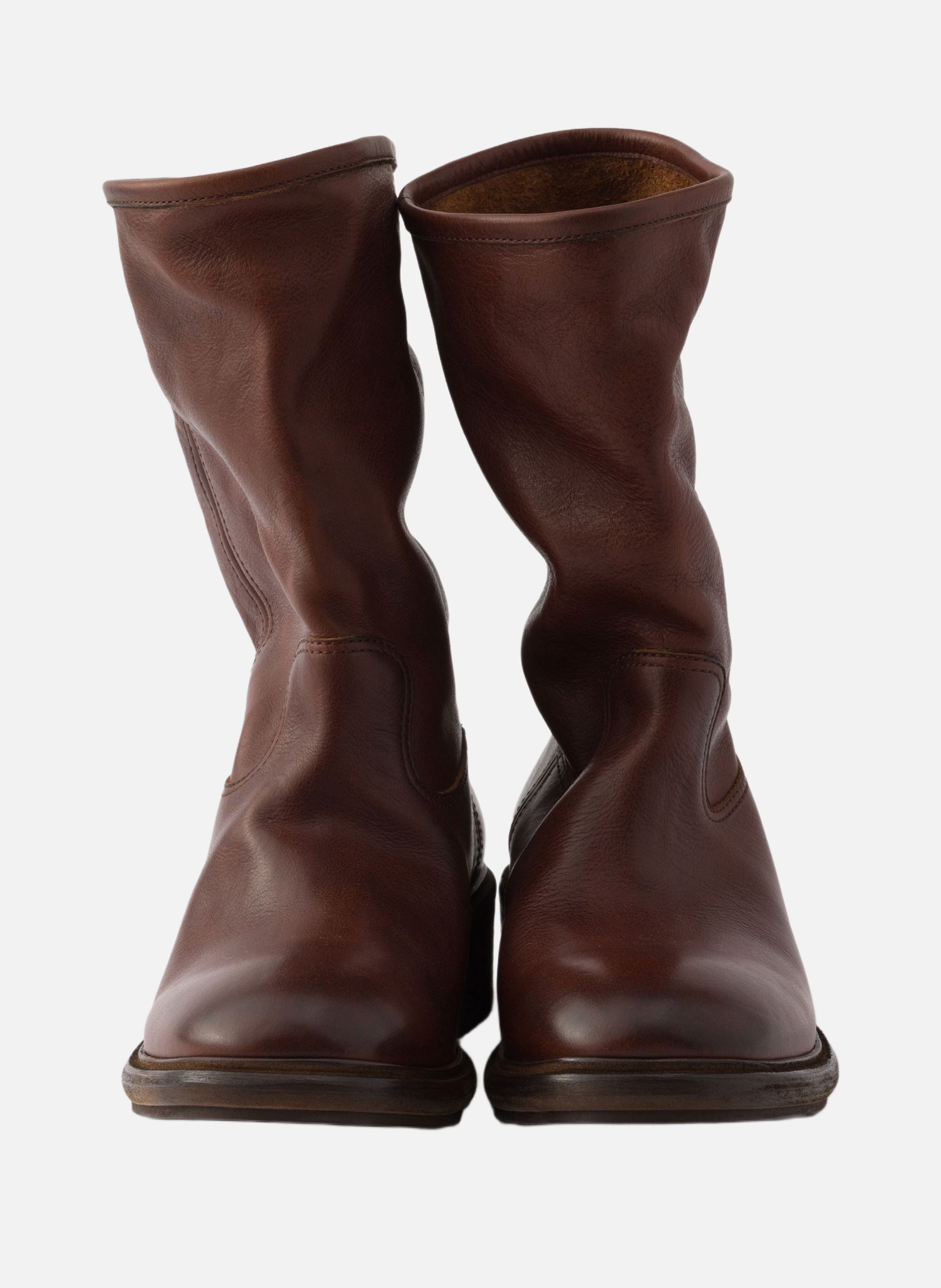 Bottes en cuir à effet vintage PRADA Marron