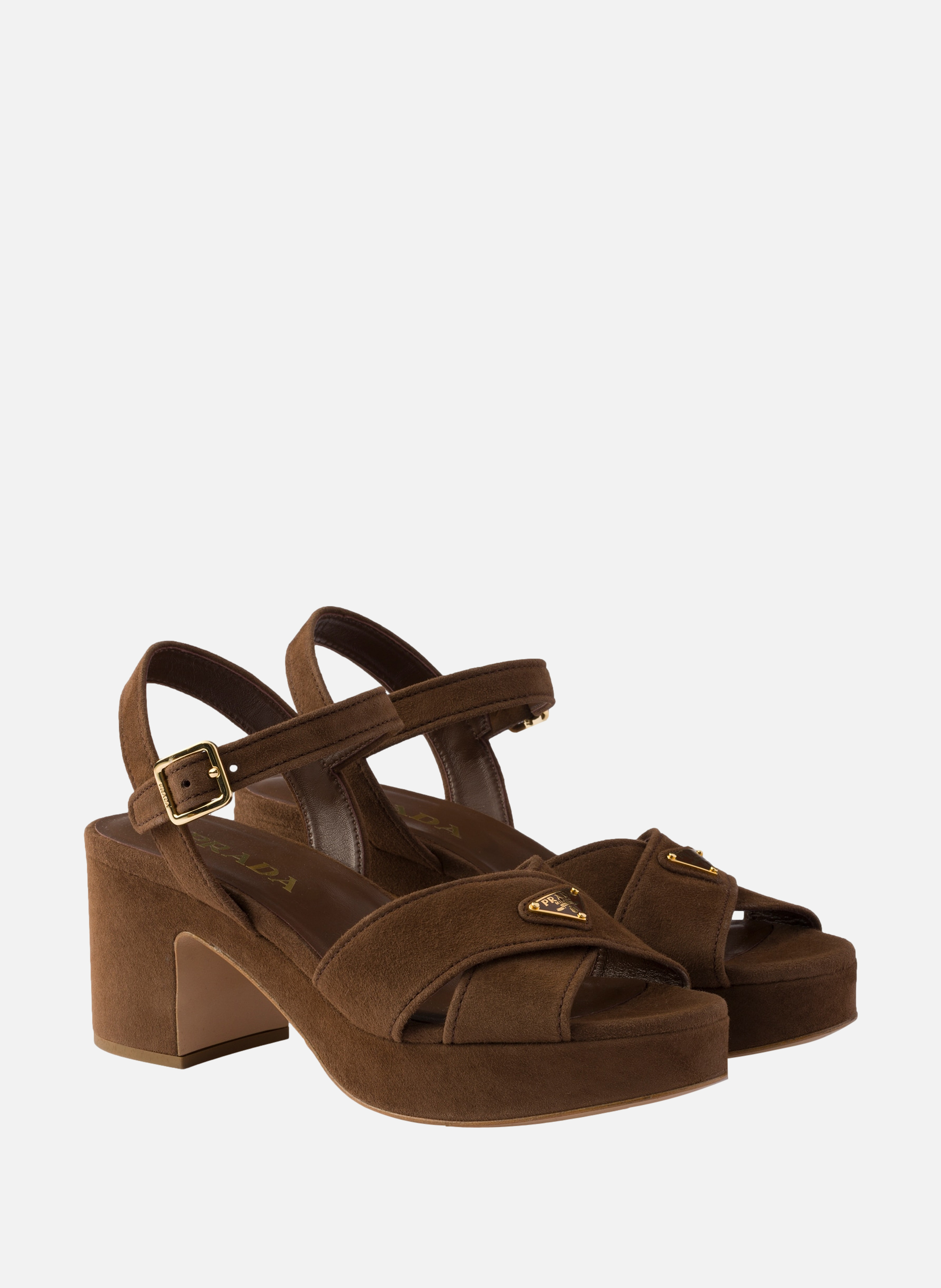 Sandales compensées en veau velours Marron