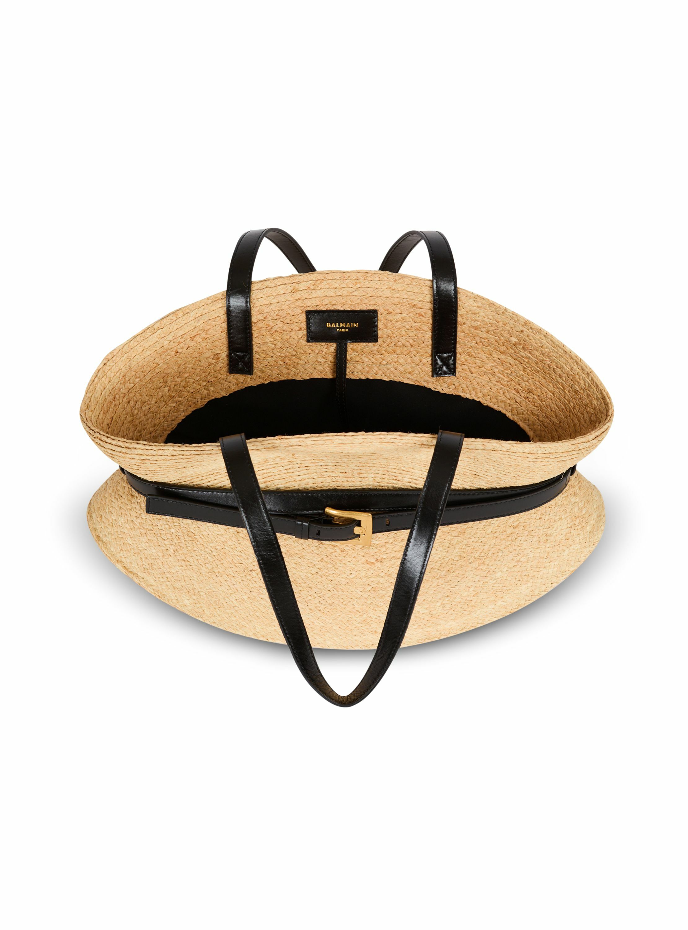 Sac shuffle medium en raphia BALMAIN Marron