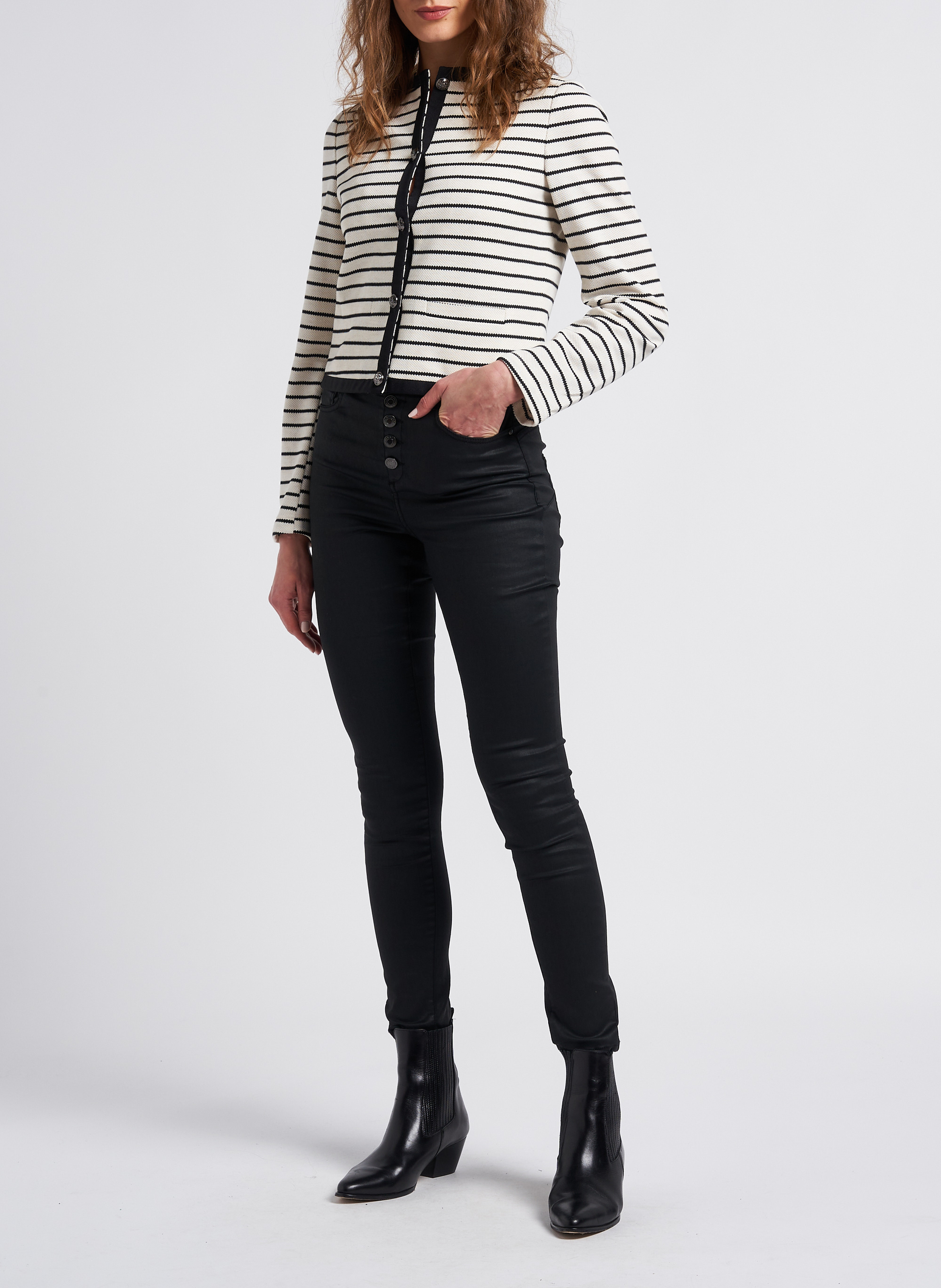 Jean enduit skinny taille haute en coton mélangé nina IKKS Noir