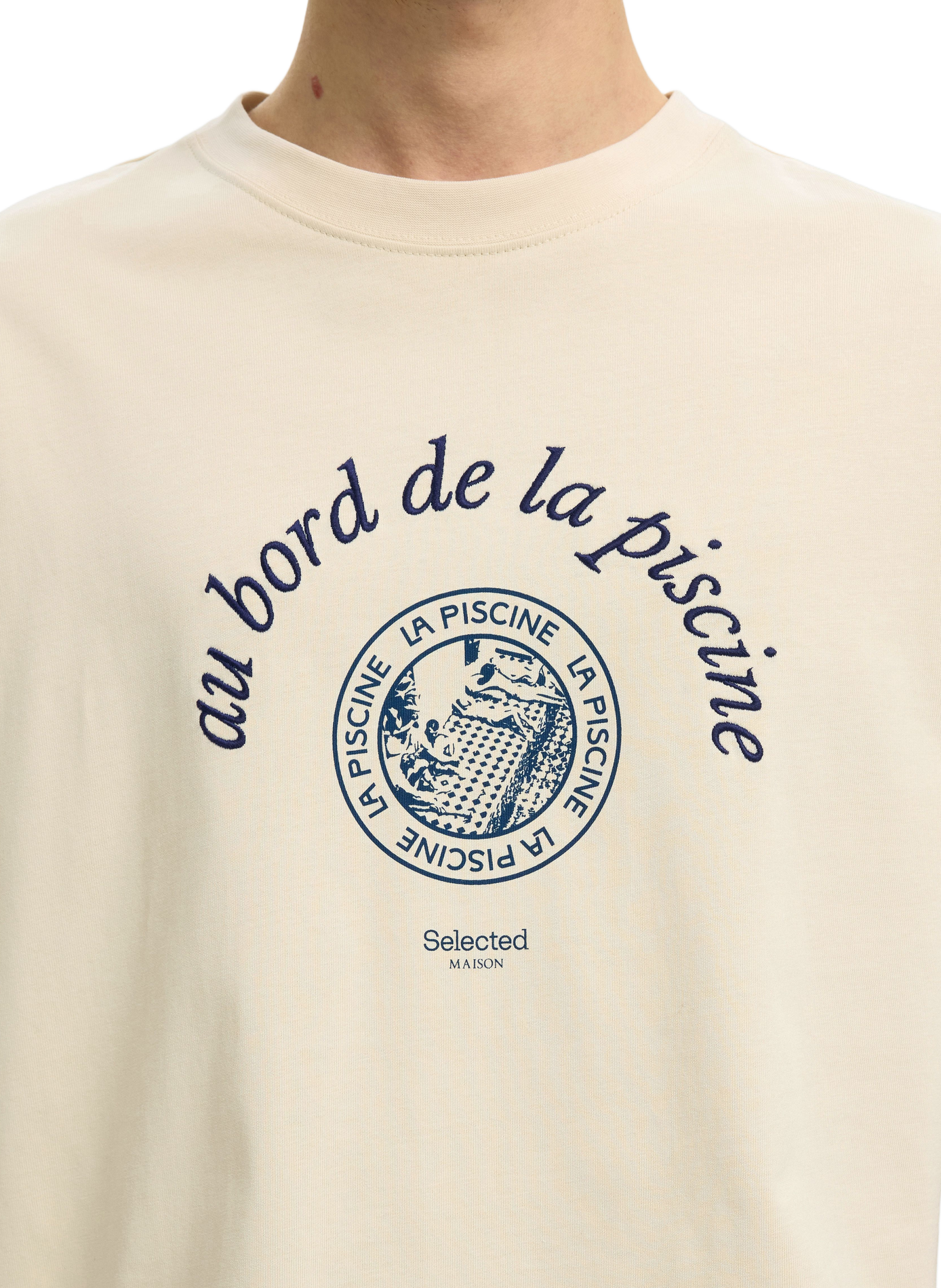 Printed cotton T-shirt SELECTED Beige