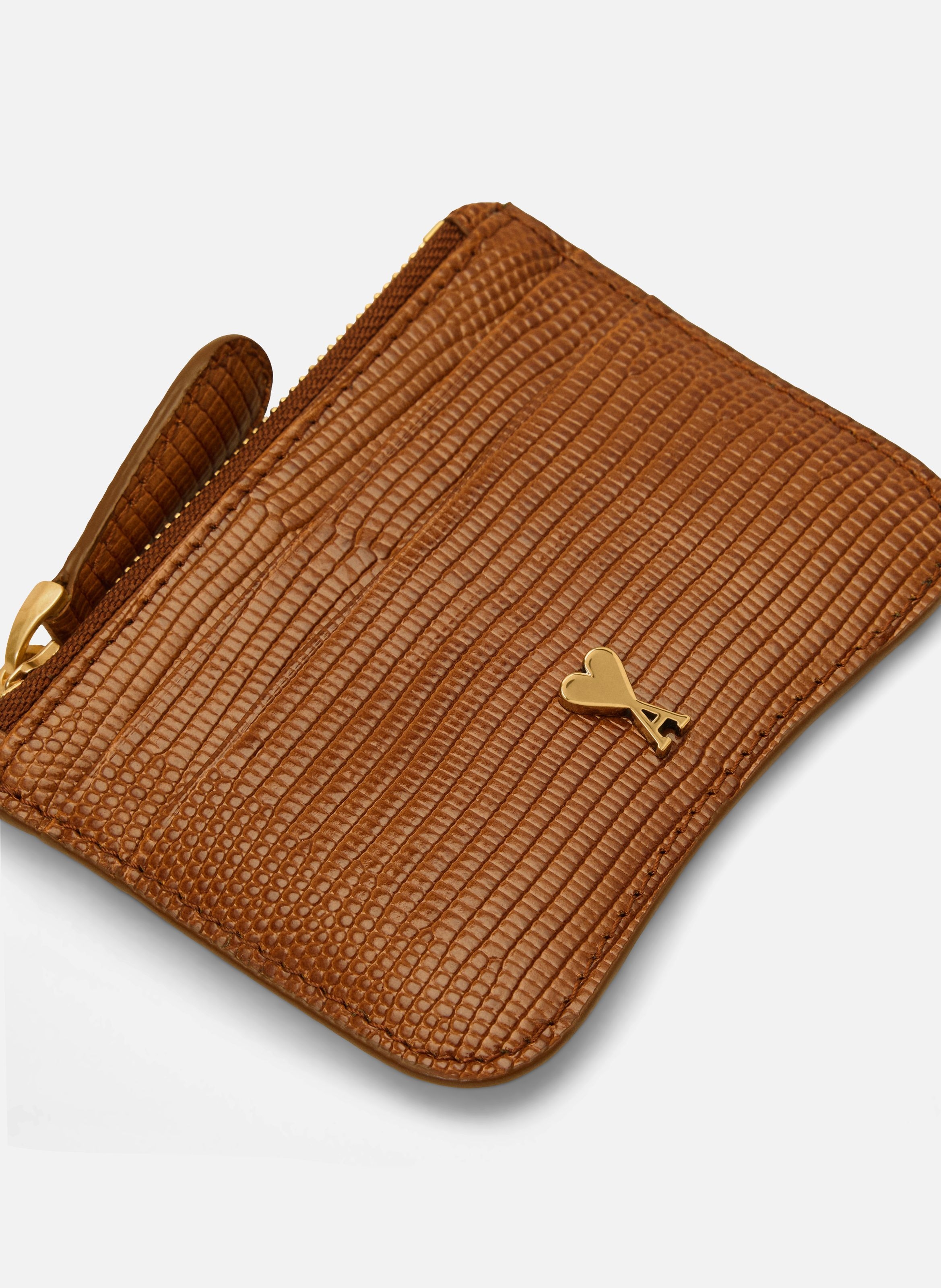 Porte-cartes paris paris zippé unisexe en cuir embossé lézard AMI PARIS Marron