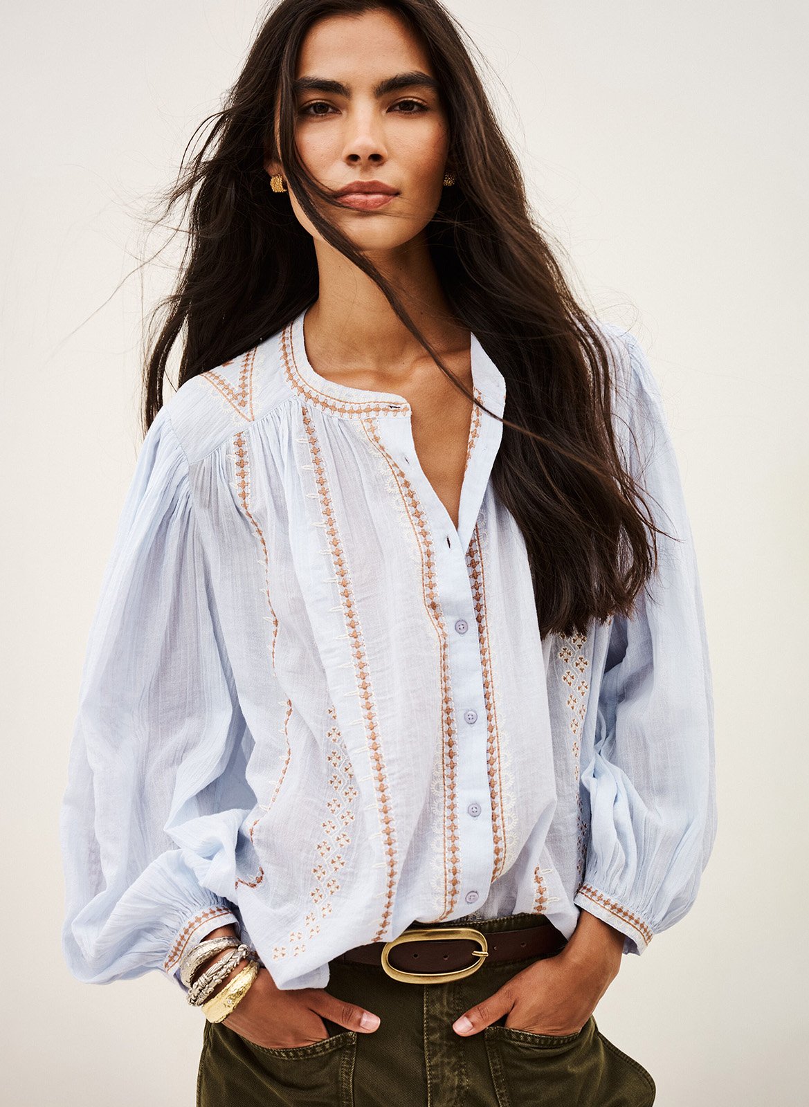 Oversized blouse met ronde hals en geborduurd katoen mona. BA&SH Blauw