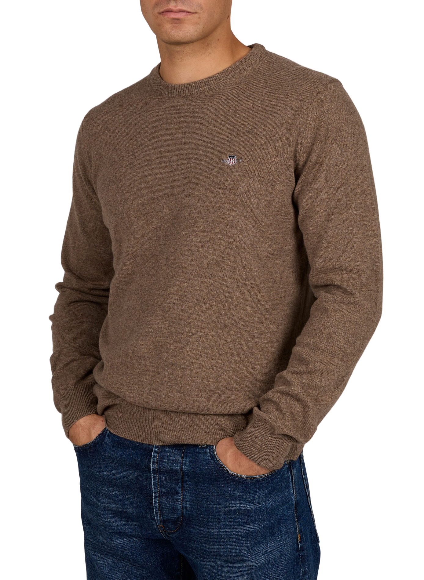 Round-neck straight fit wool sweater GANT Brown