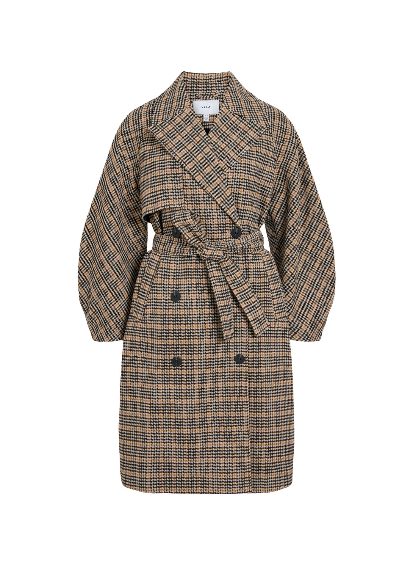 Manteau ceinturé à motif pied-de-poule VILA Marron