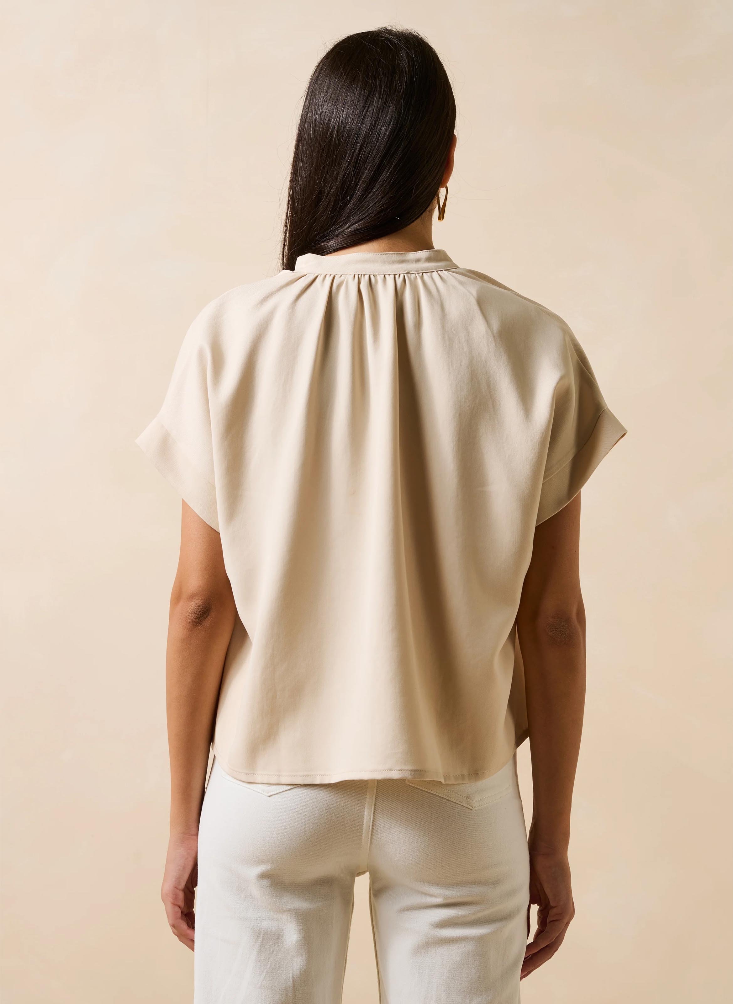 Top met korte mouwen en Tunische hals LA FEE MARABOUTEE Wit