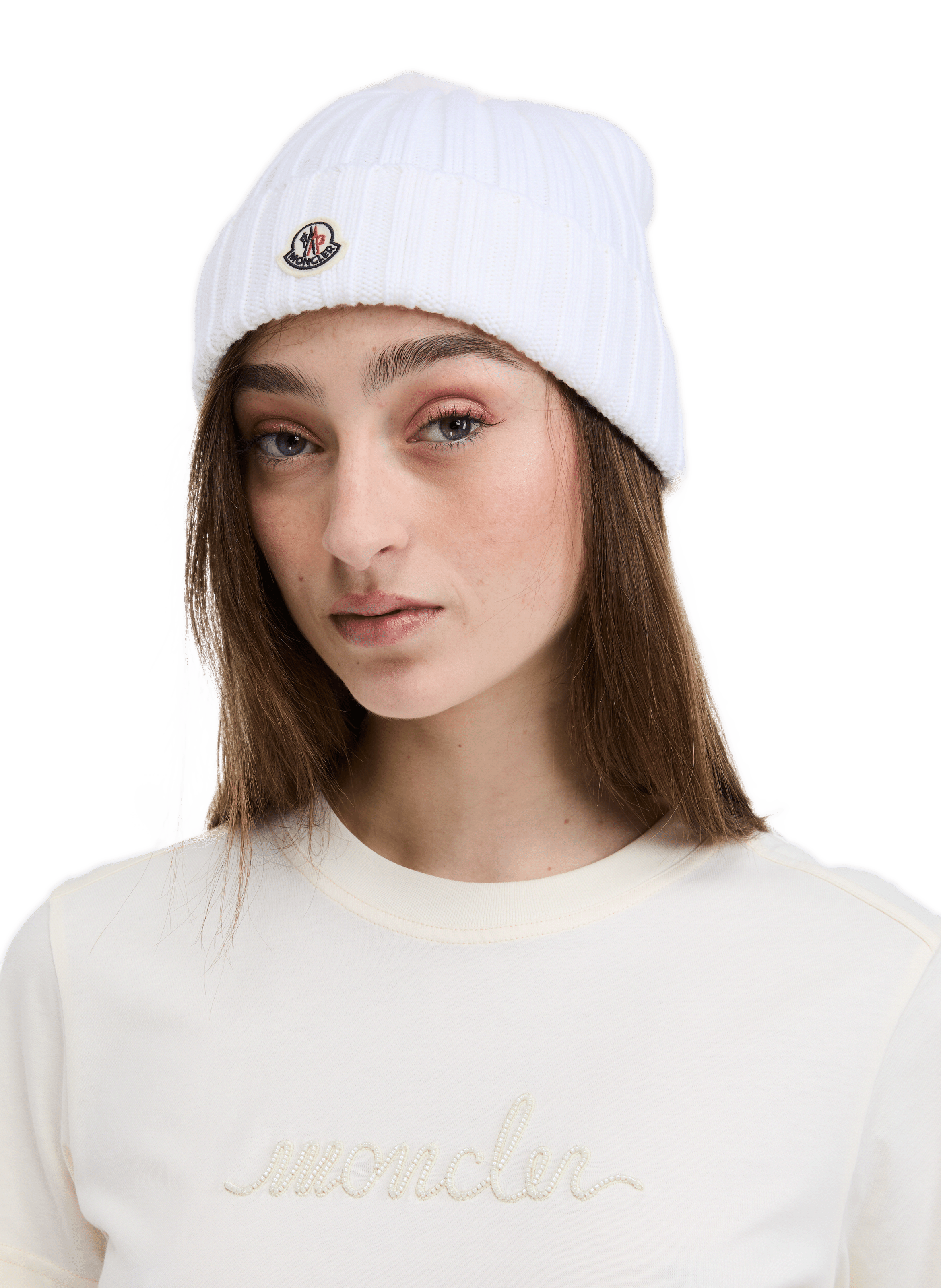 Bonnet en laine avec pompom MONCLER Beige