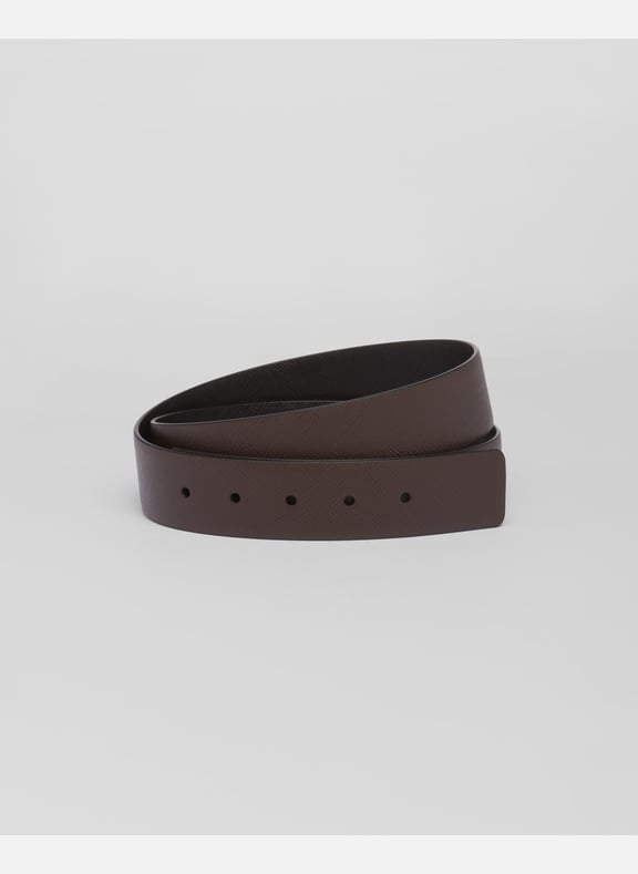 Ceinture réversible en cuir saffiano Marron by PRADA PRADA Ceinture réversible en cuir saffiano Marron