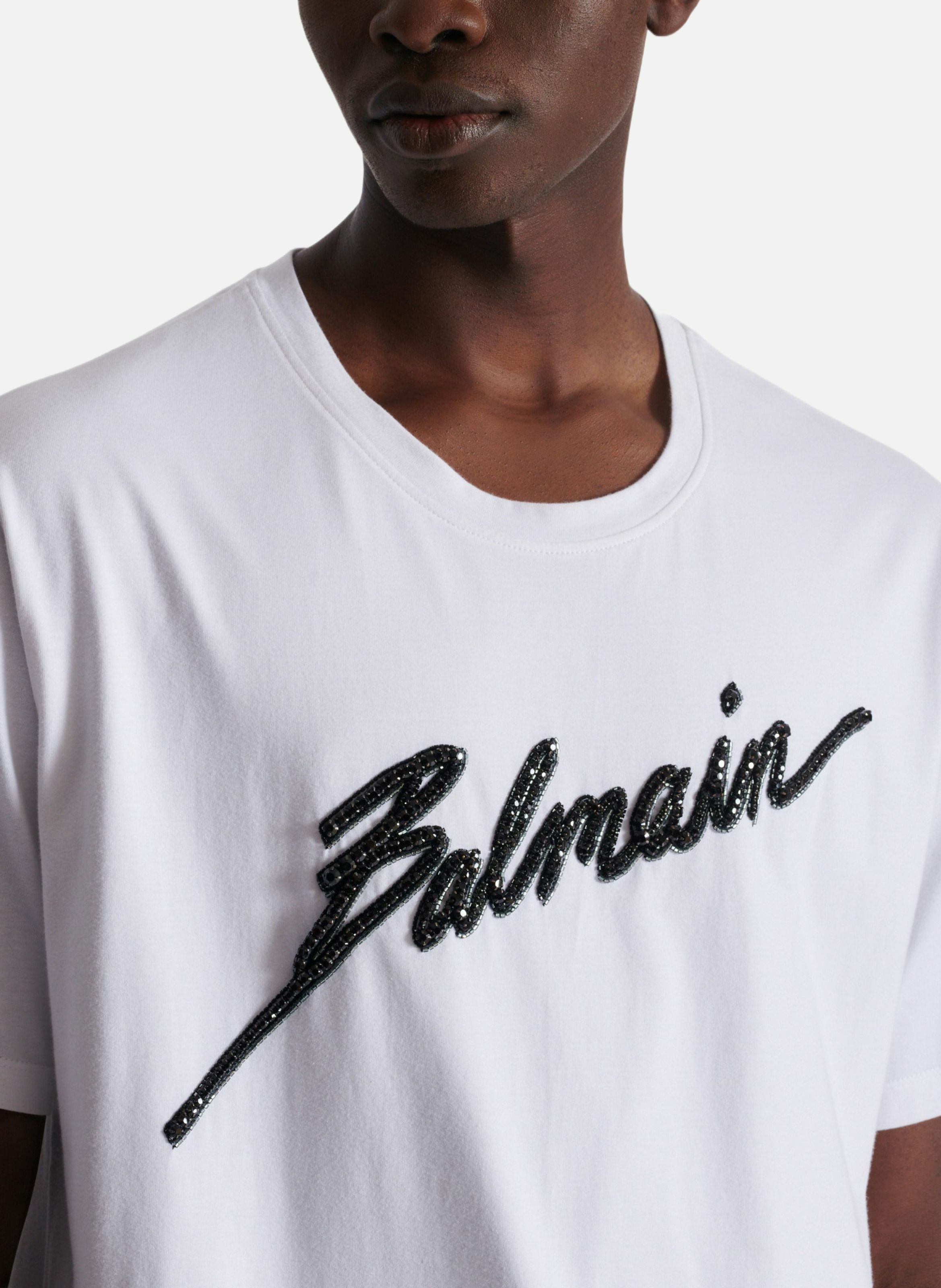 T-shirt brodé balmain lettre BALMAIN Blanc