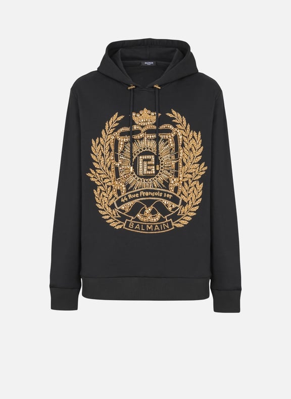 Hoodie brodé balmain écusson Noir by BALMAIN BALMAIN Hoodie brodé balmain écusson Noir