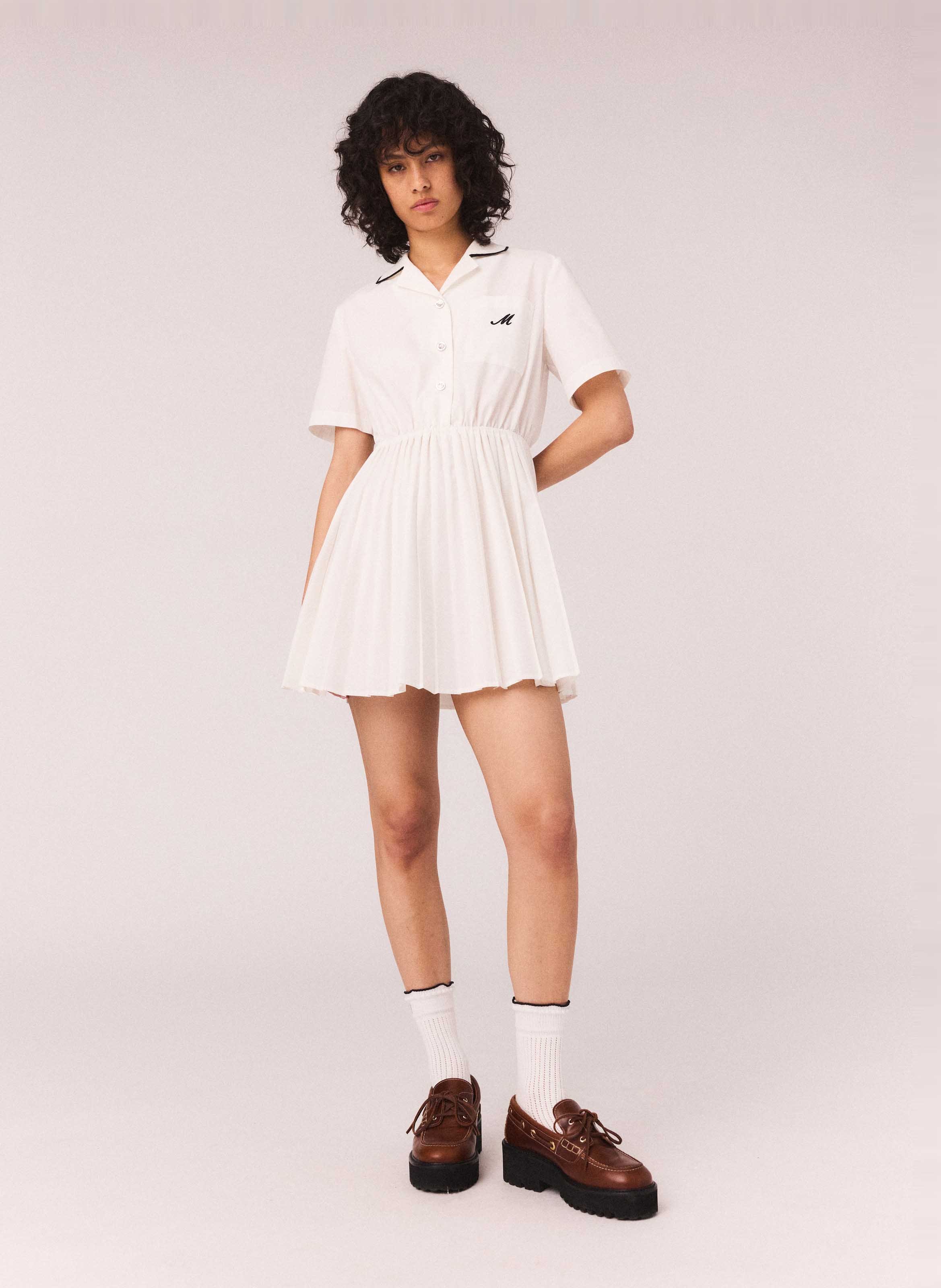 Robe courte col chemise Blanc