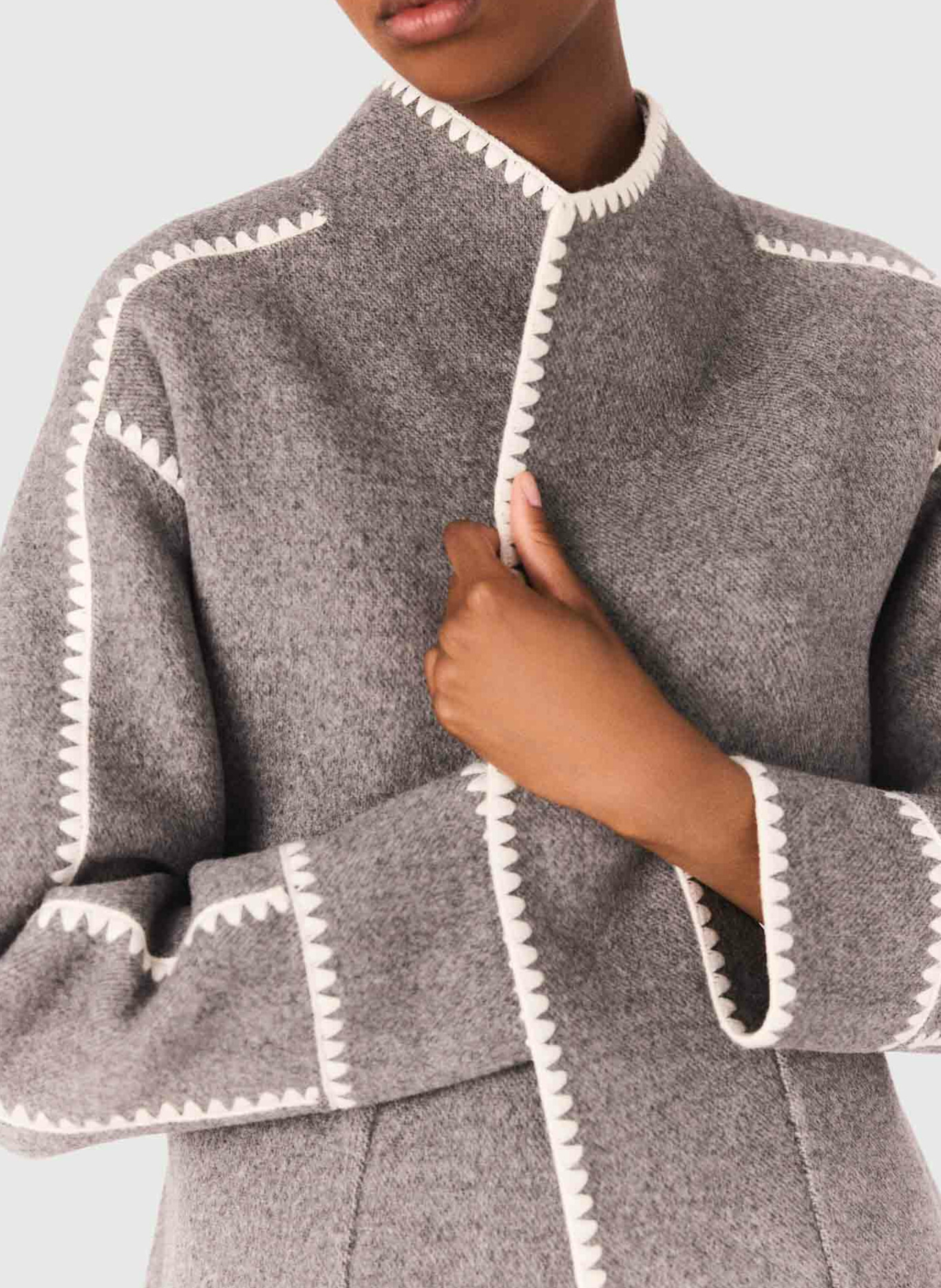 Gilet col montant en laine mélangée Gris