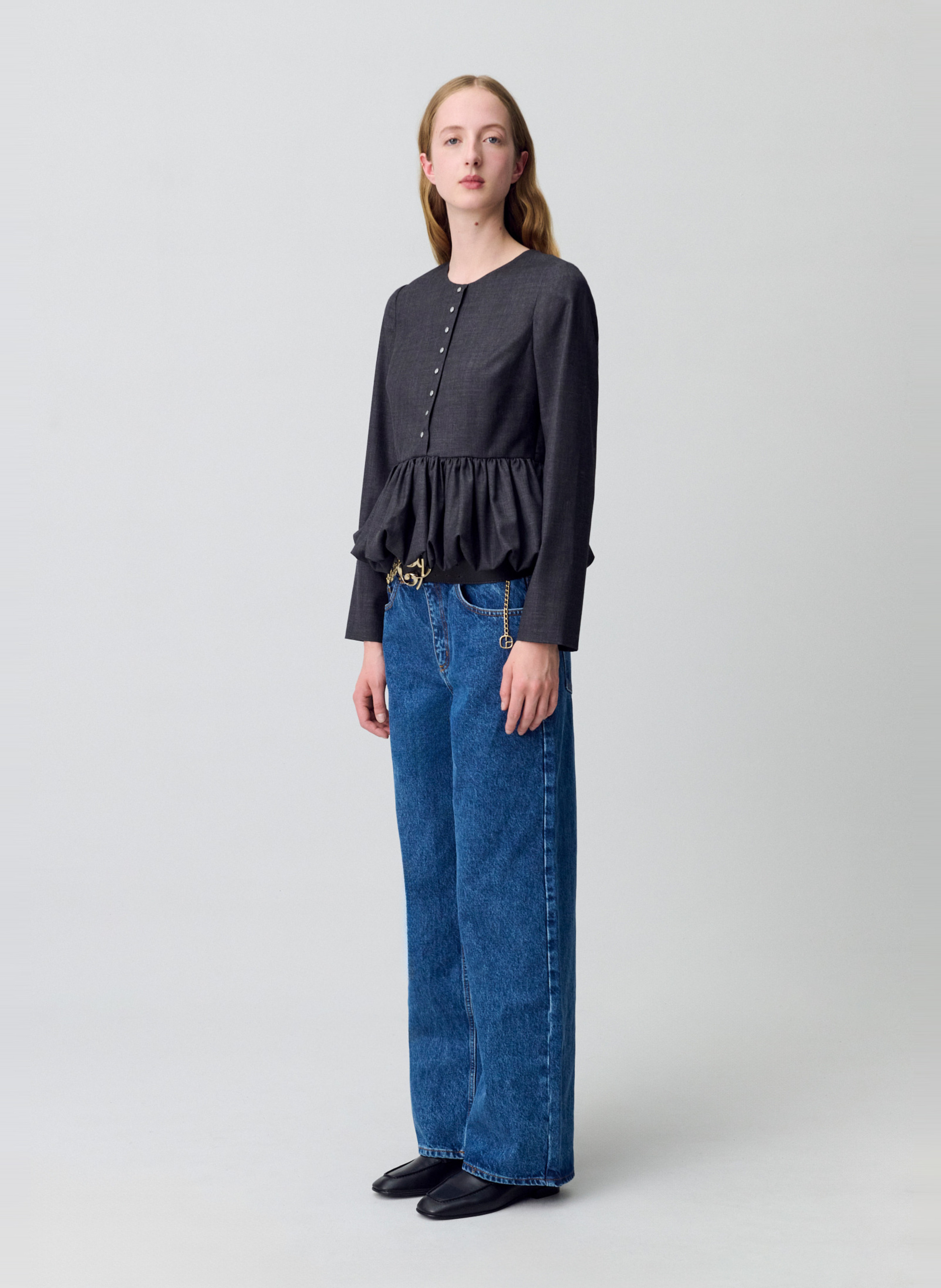 Top manches longues boutonné uni berenice CLAUDIE PIERLOT Gris