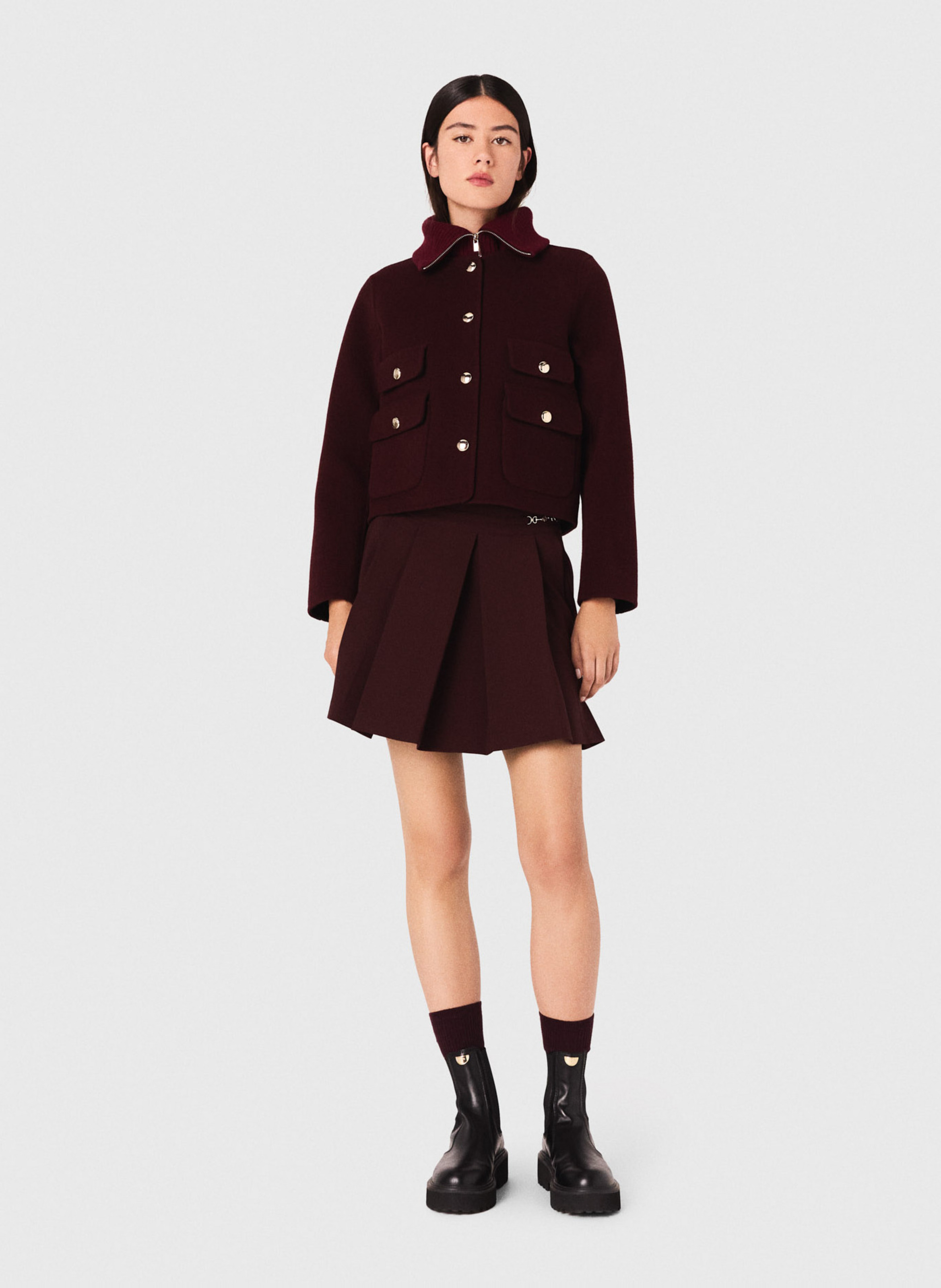 Veste droite col montant en laine mélangée MAJE Rouge